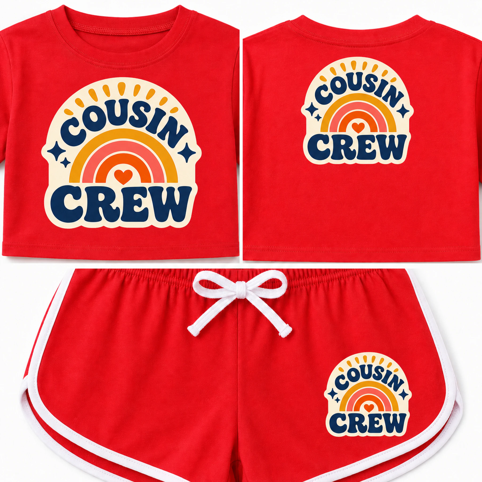 Cousin Crew Custom Kids Checker Short-Sleeve Top and Shorts Set print, fabric, and construction details