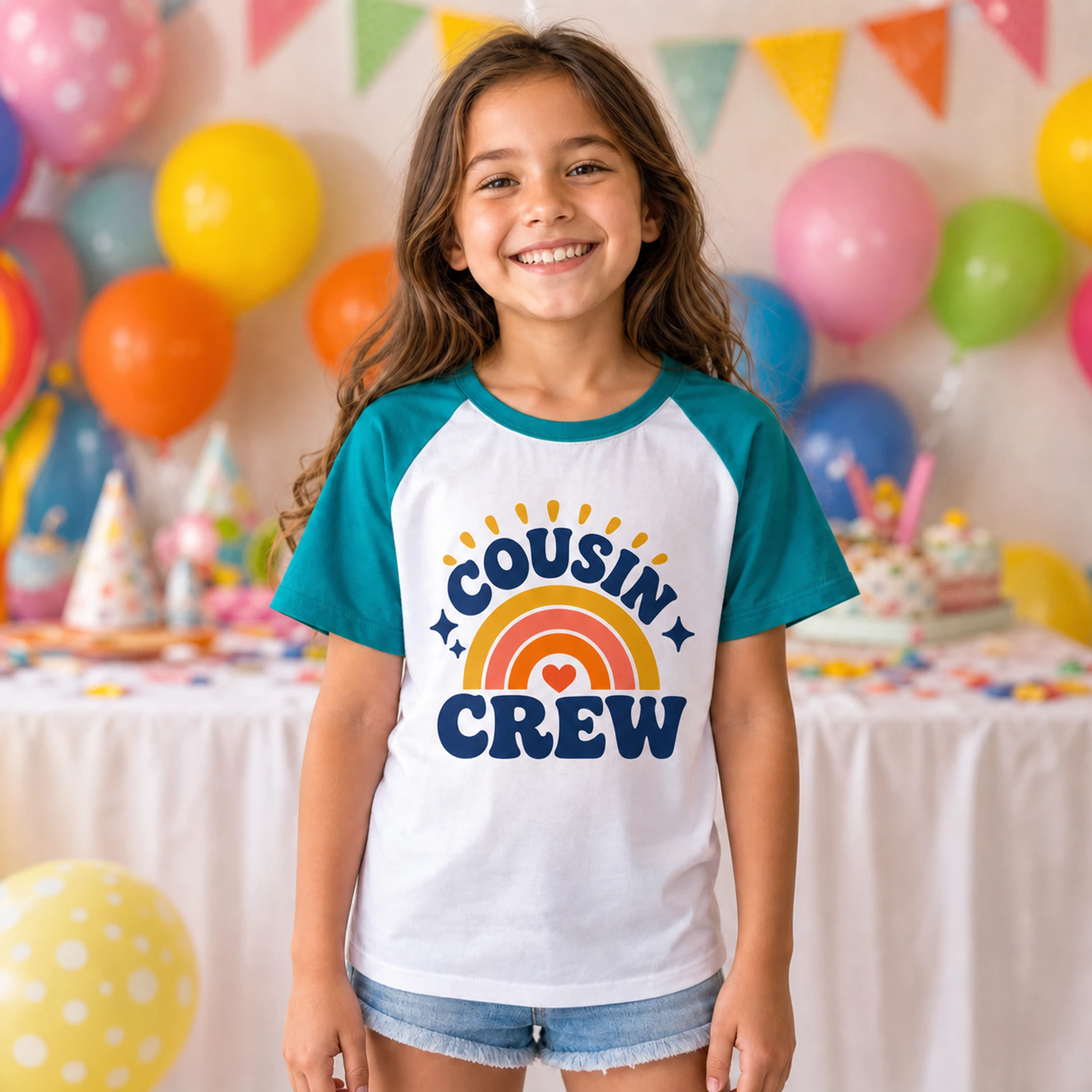 Cousin Crew Custom Kids Color-Block T-Shirt shown in a styled lifestyle setting
