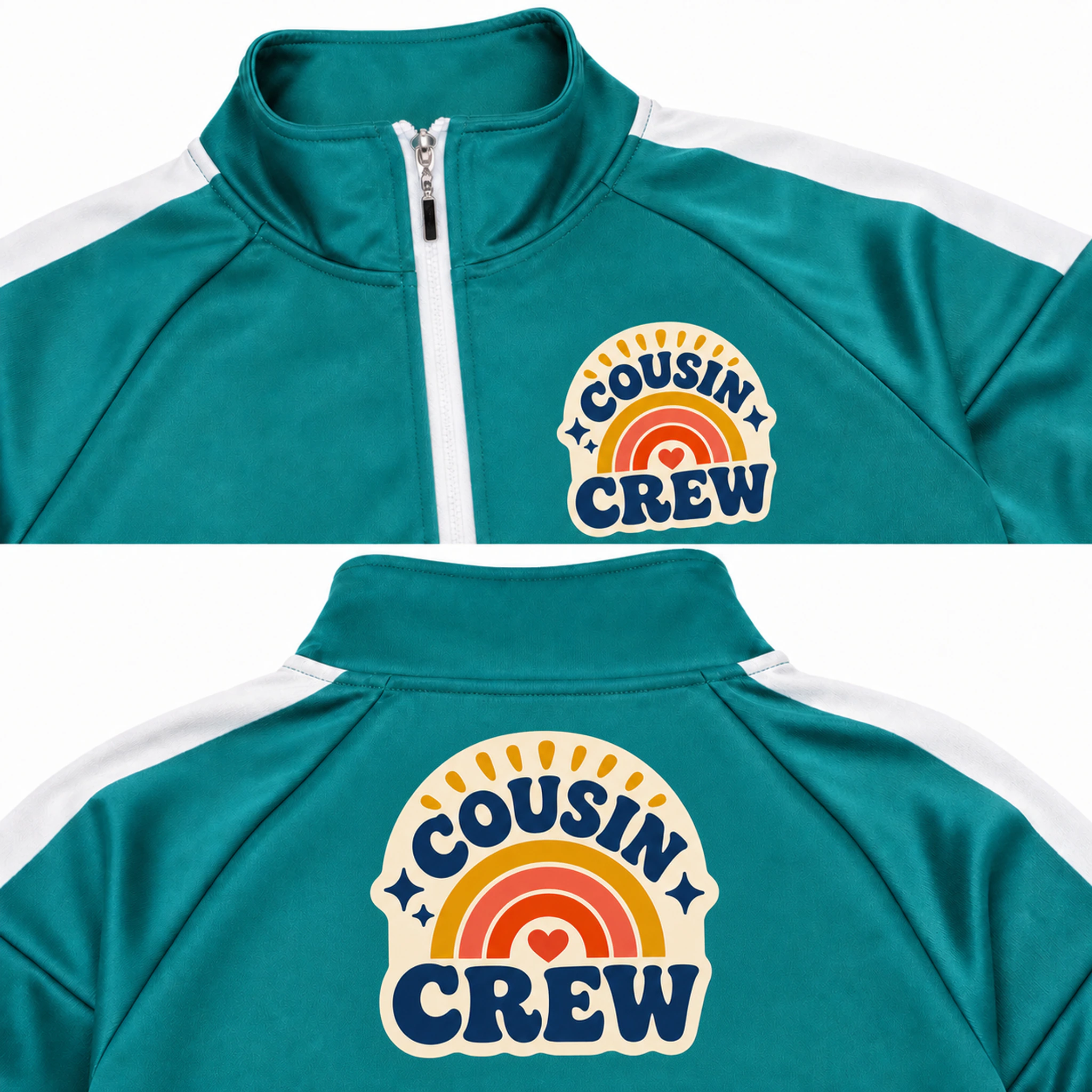 Cousin Crew Custom Kids Color-Block Zip Jacket print, fabric, and construction details