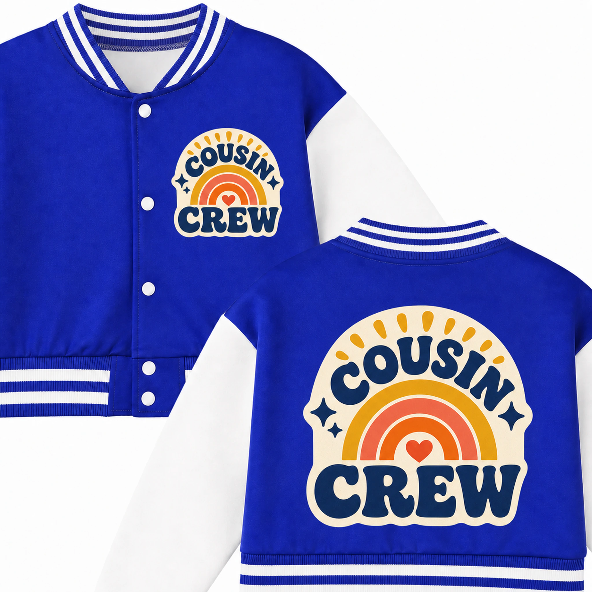 Cousin Crew Custom Kids Cropped Baseball Jacket print, fabric, and construction details
