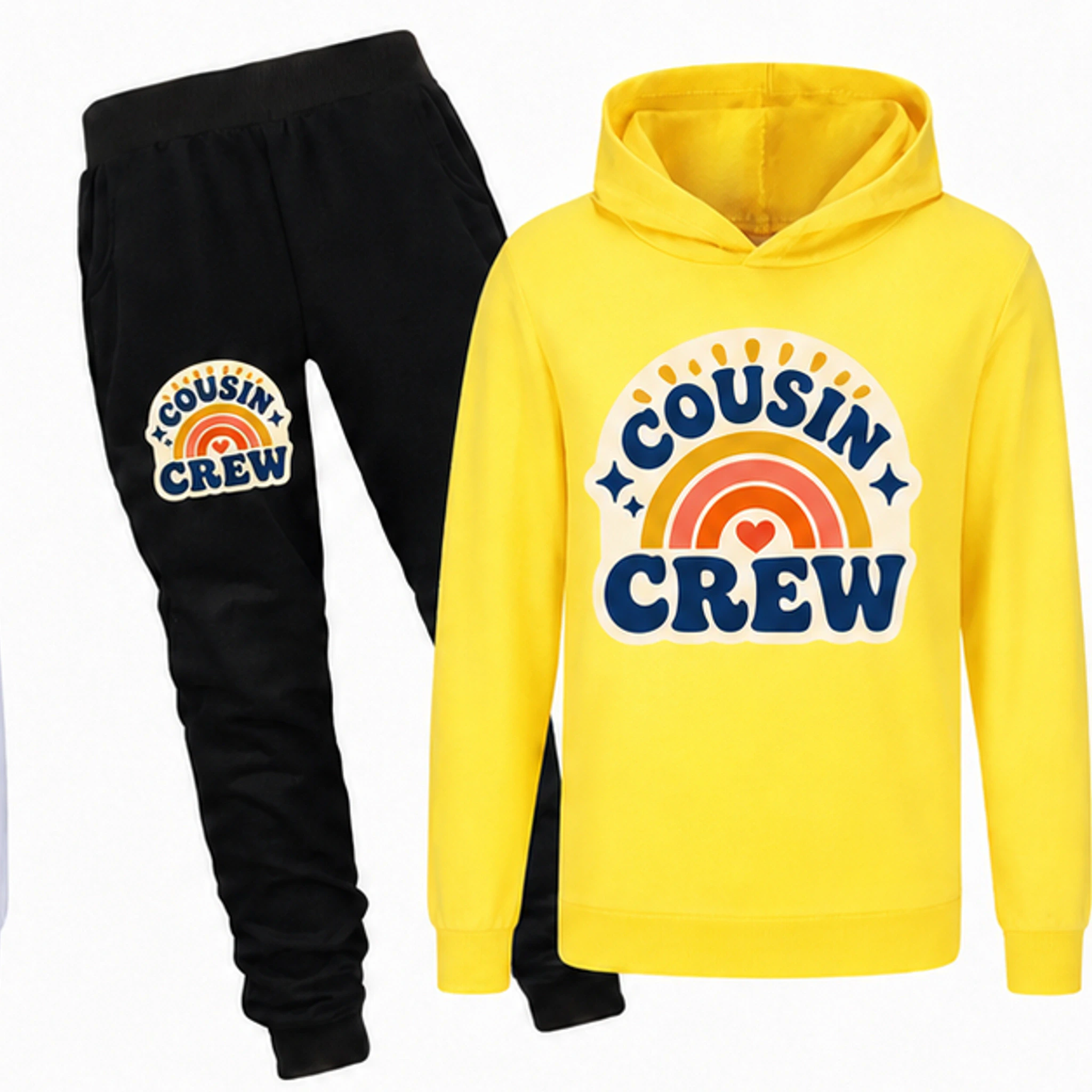 Yellow Custom Kids Hoodie and Jogger Set with the Cousin Crew design