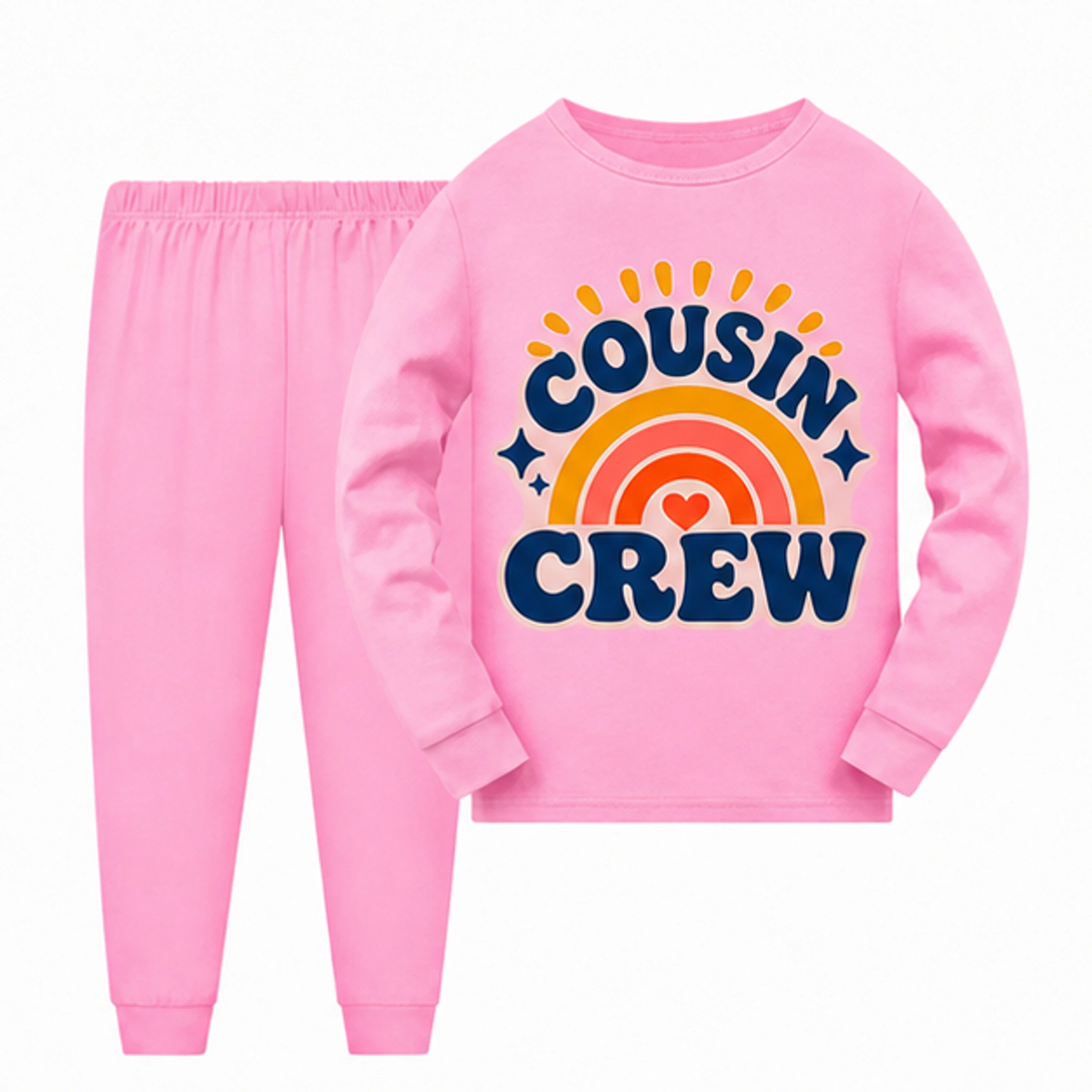 Pink · Set Custom Kids Long Pajama Set with the Cousin Crew design