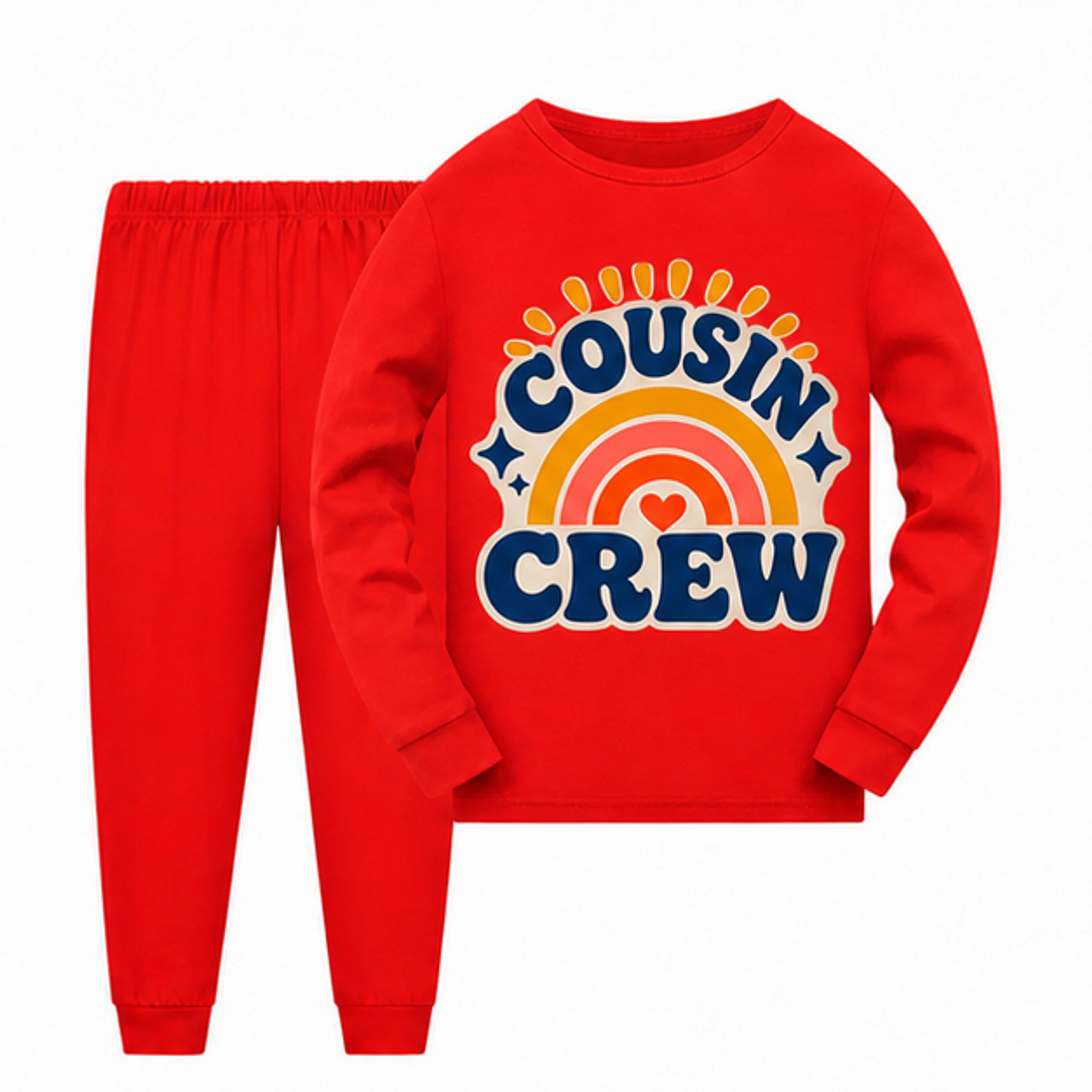 Red · Set Custom Kids Long Pajama Set with the Cousin Crew design