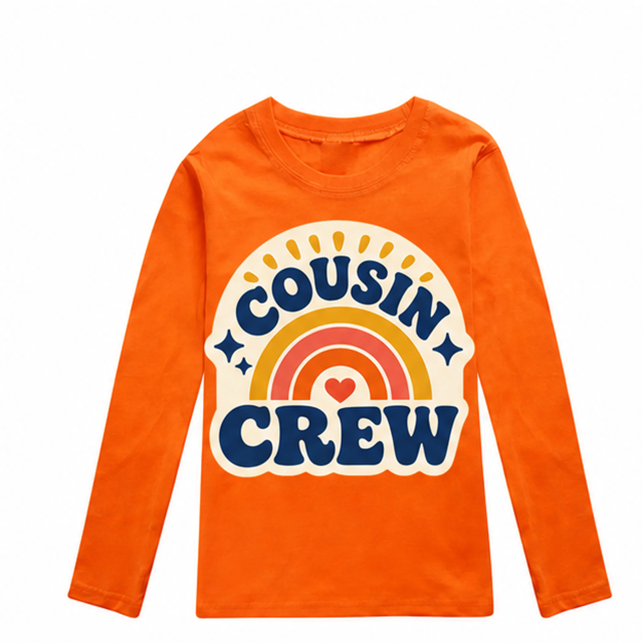 Orange Custom Kids Long-Sleeve T-Shirt with the Cousin Crew design