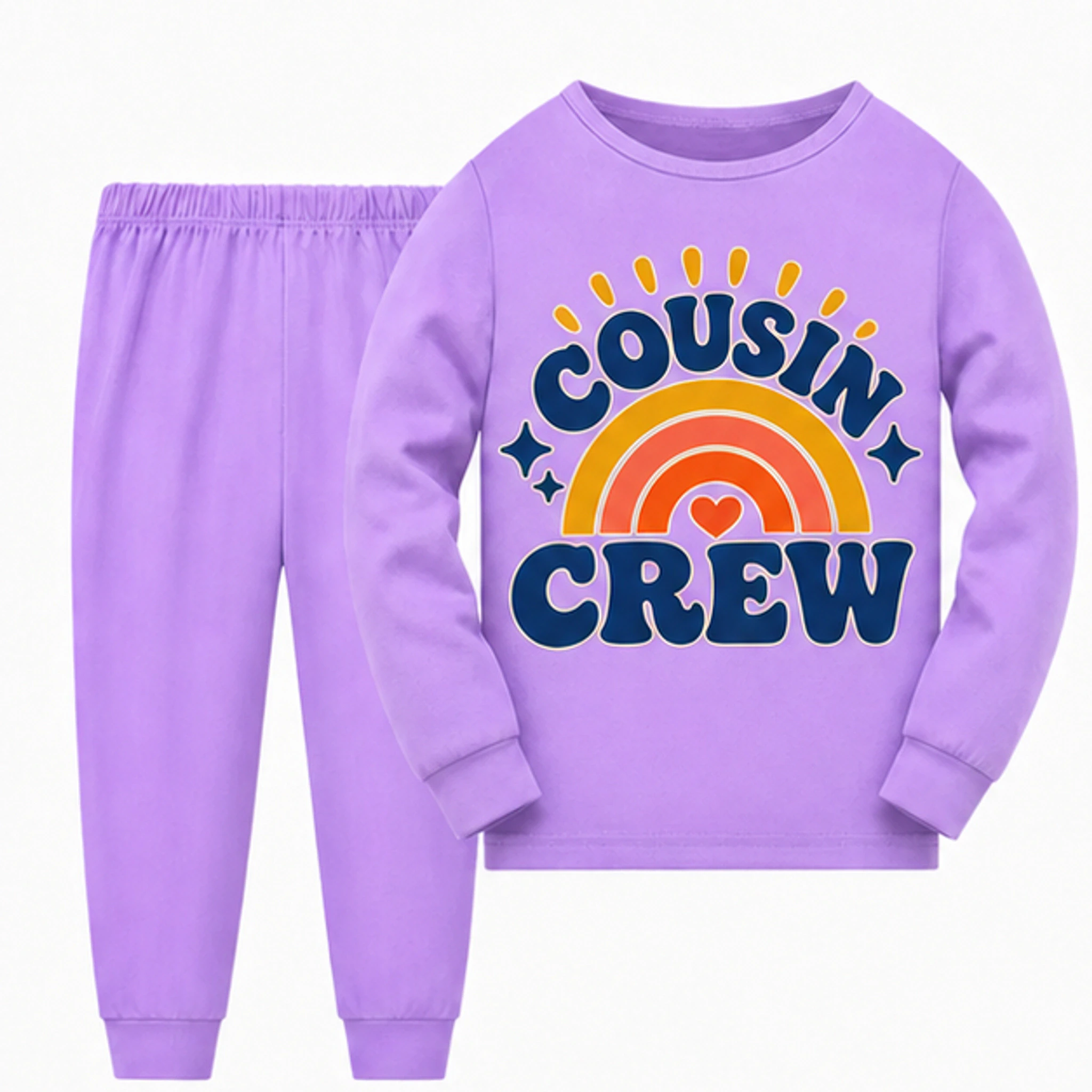 Purple · Long-Sleeve Style Custom Kids Long-Sleeve Top and Pants Set with the Cousin Crew design