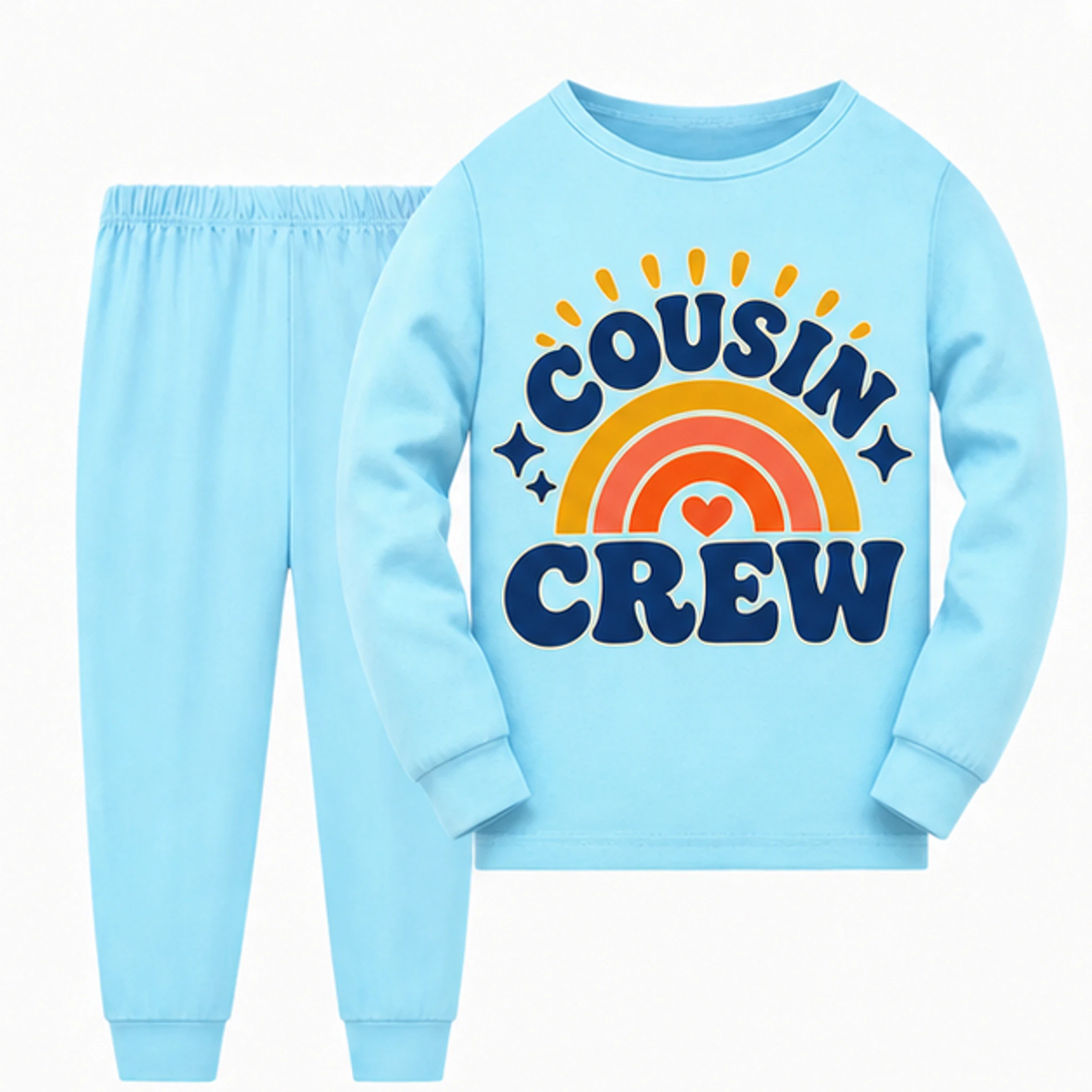 Light Blue · Long-Sleeve Style Custom Kids Long-Sleeve Top and Pants Set with the Cousin Crew design