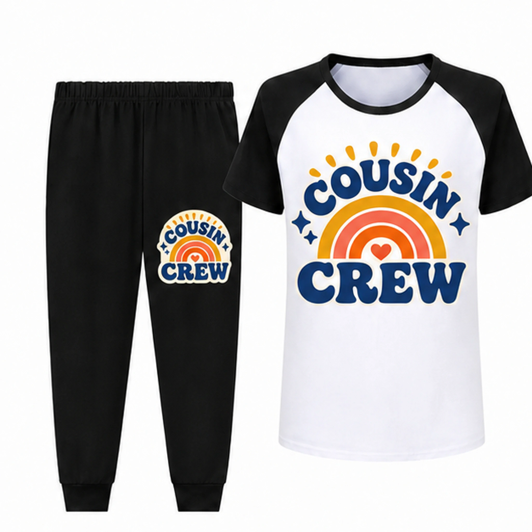 Black · Long Pants Custom Kids Short-Sleeve Top and Long Pants Sports Set with the Cousin Crew design