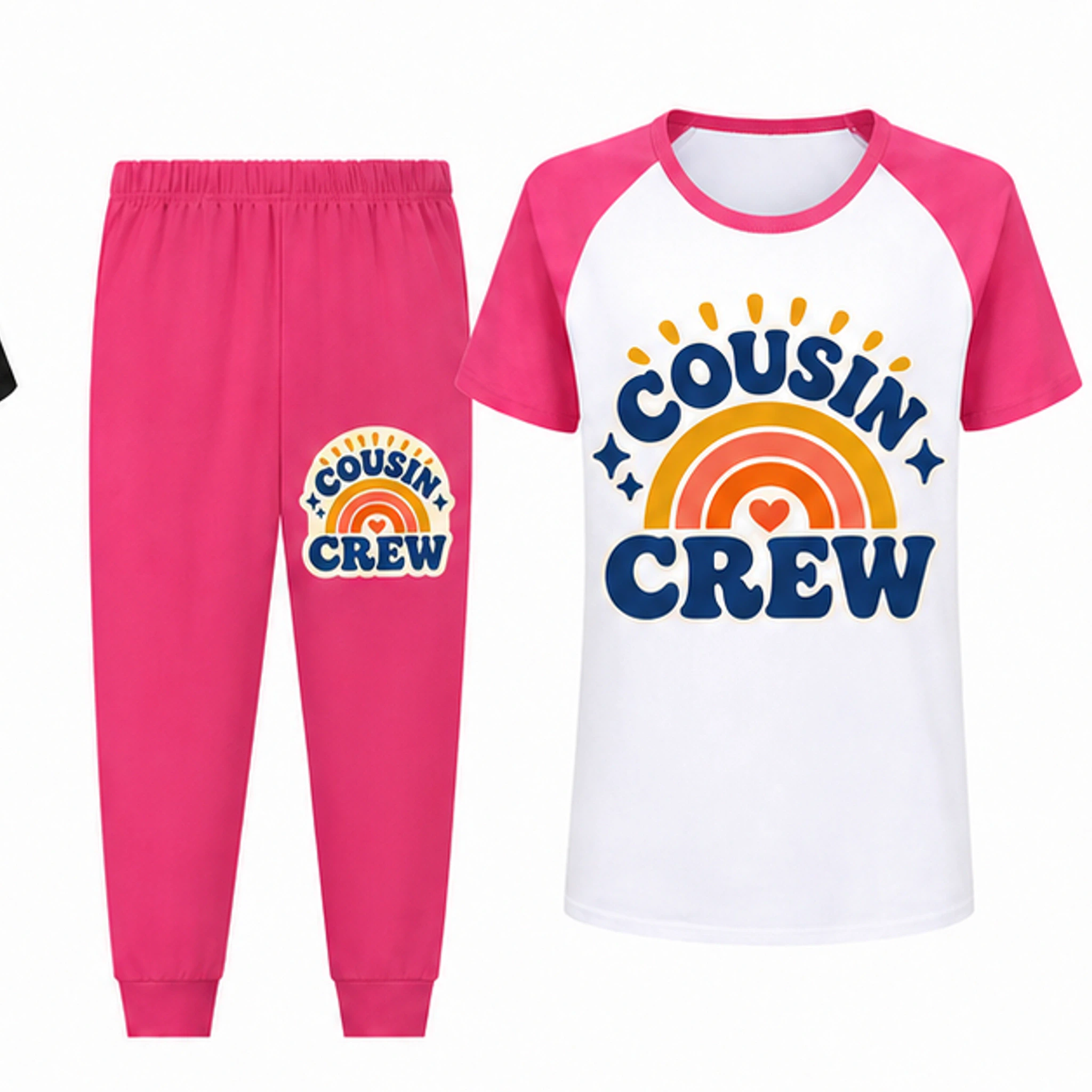 Rose Red · Long Pants Custom Kids Short-Sleeve Top and Long Pants Sports Set with the Cousin Crew design