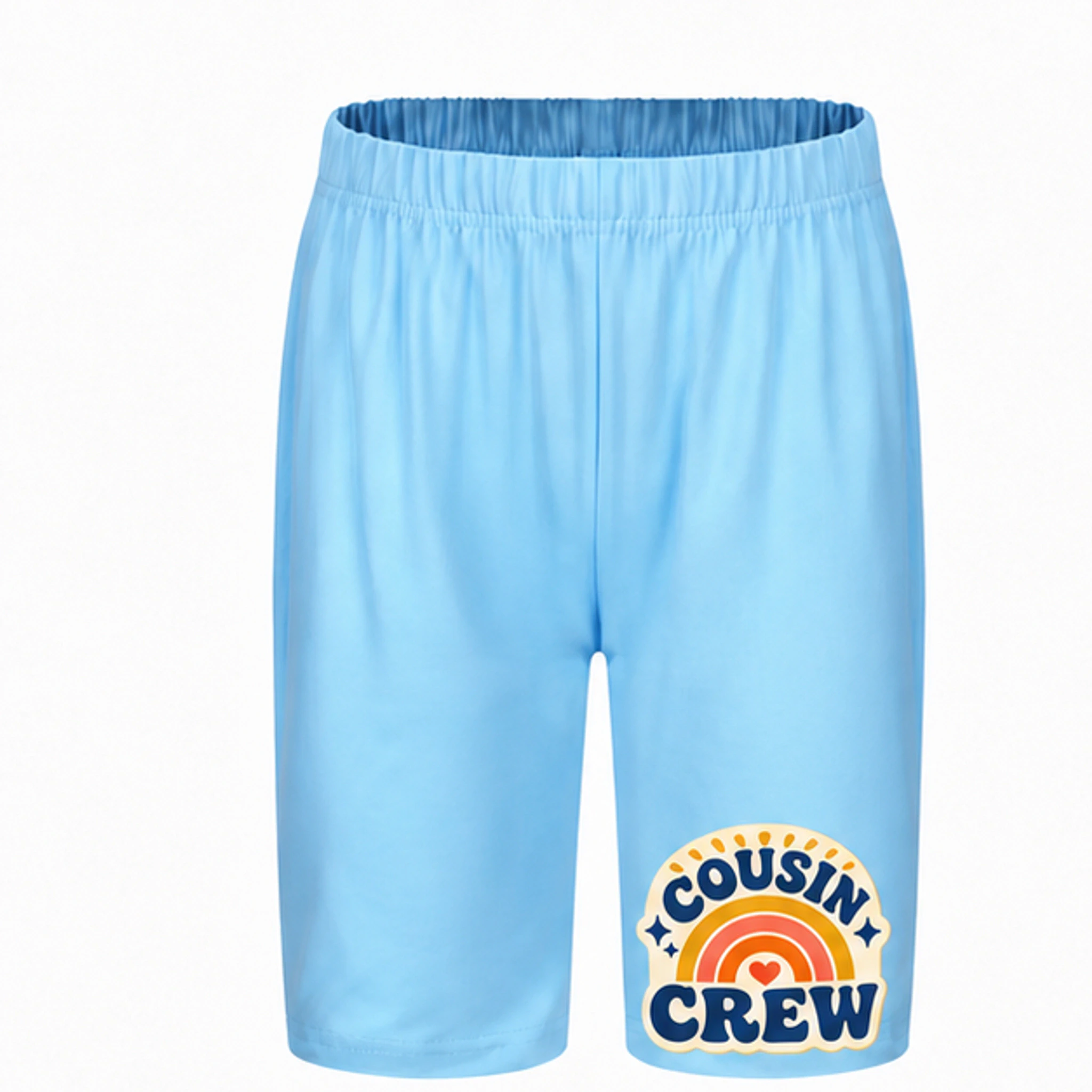 Light Blue Custom Kids Milk-Silk Pajama Shorts with the Cousin Crew design