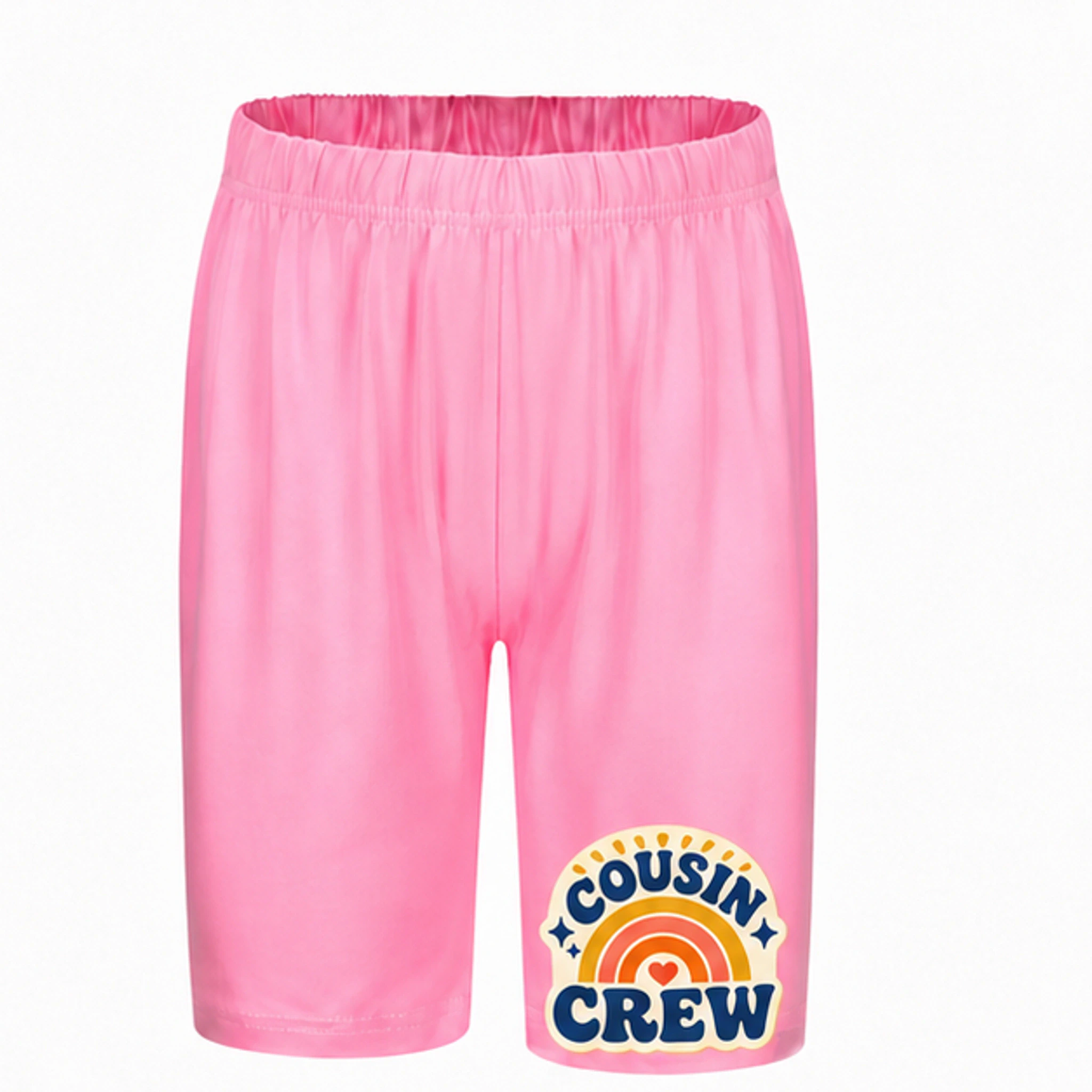 Pink Custom Kids Milk-Silk Pajama Shorts with the Cousin Crew design