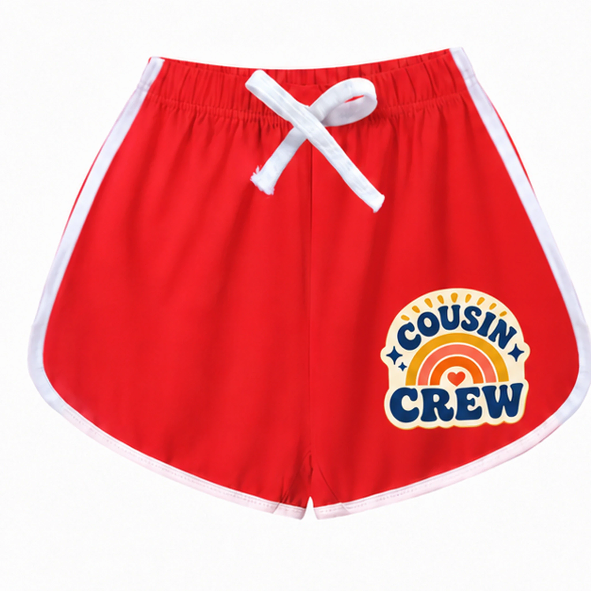 Red Custom Kids Milk-Silk Pajama Shorts with the Cousin Crew design