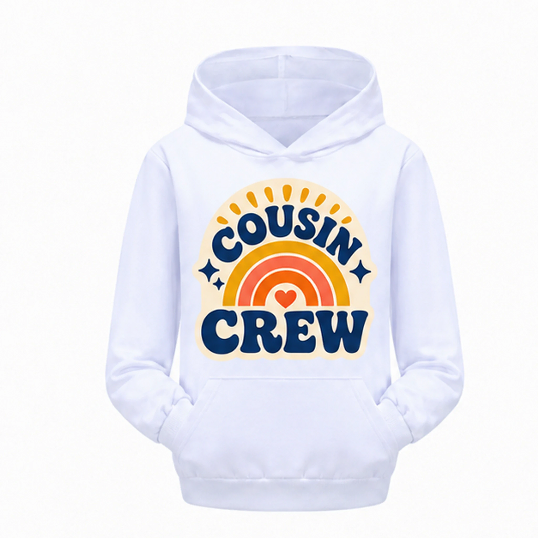 White Custom Kids Pullover Hoodie with the Cousin Crew design