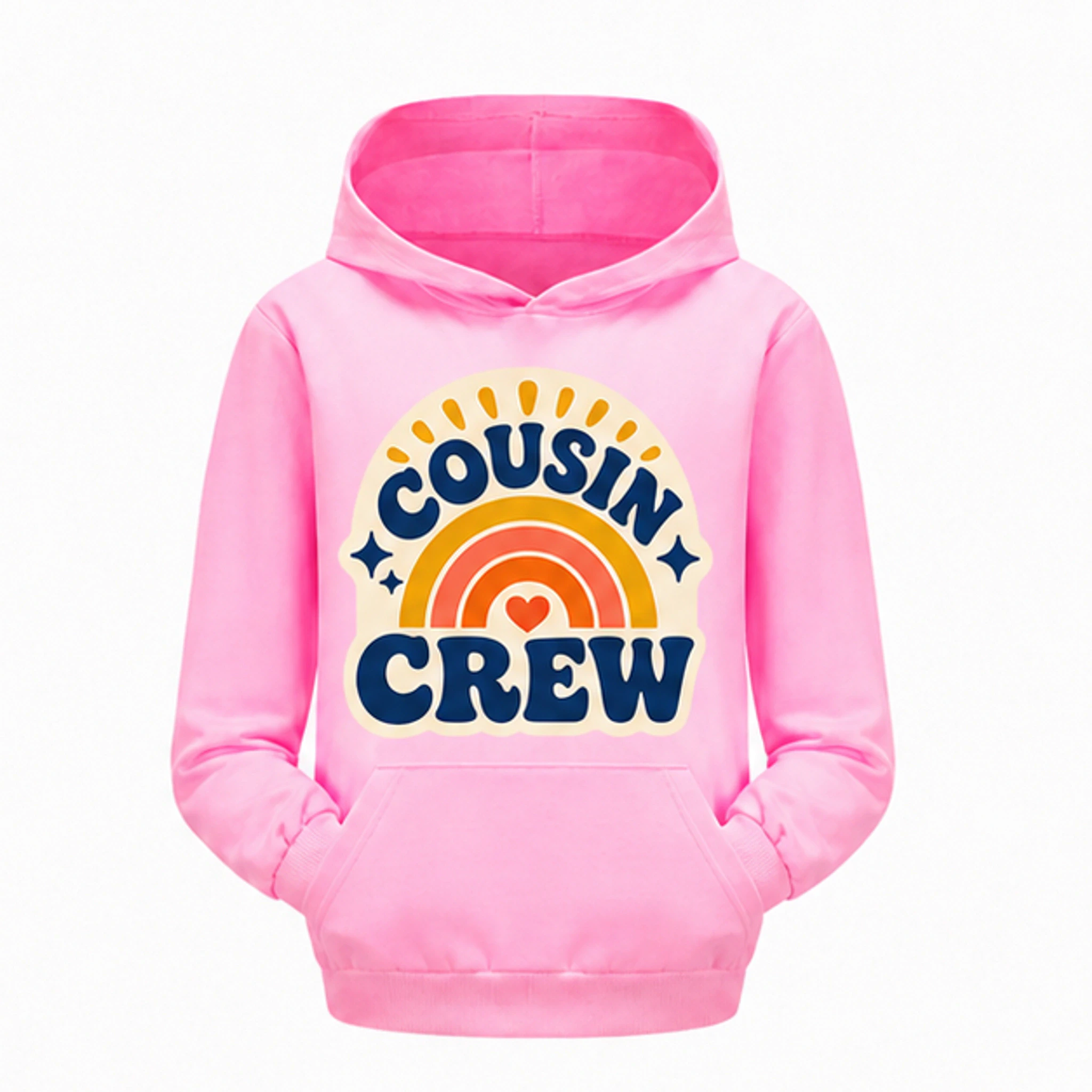 Pink Custom Kids Pullover Hoodie with the Cousin Crew design
