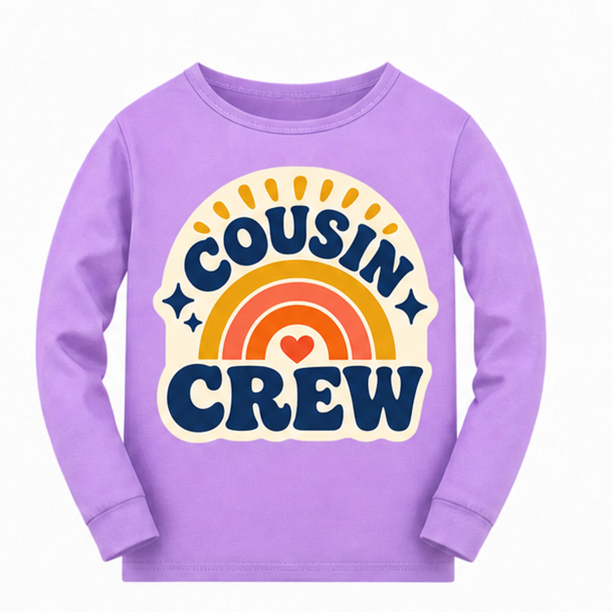 Purple · Long-Sleeve Style Custom Kids Soft Long-Sleeve Top with the Cousin Crew design