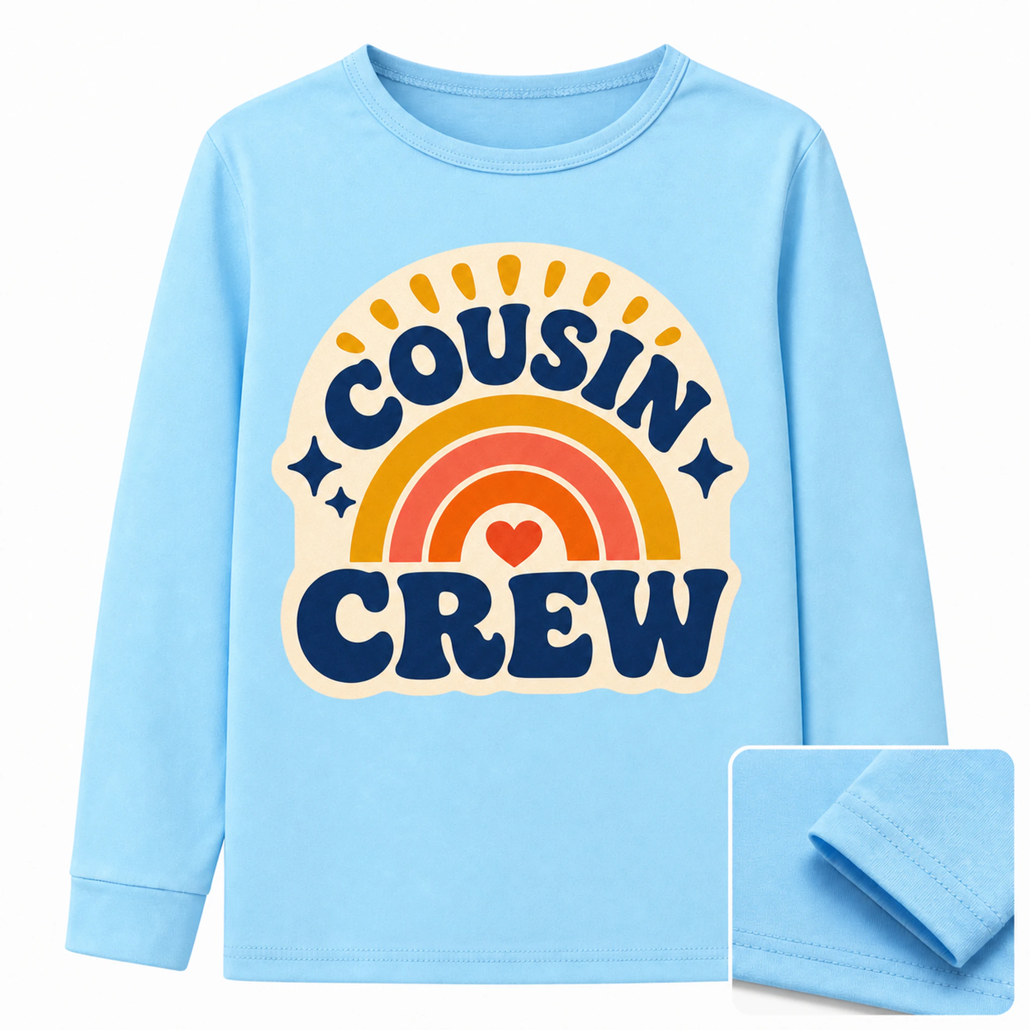 Cousin Crew Custom Kids Soft Long-Sleeve Top print, fabric, and construction details