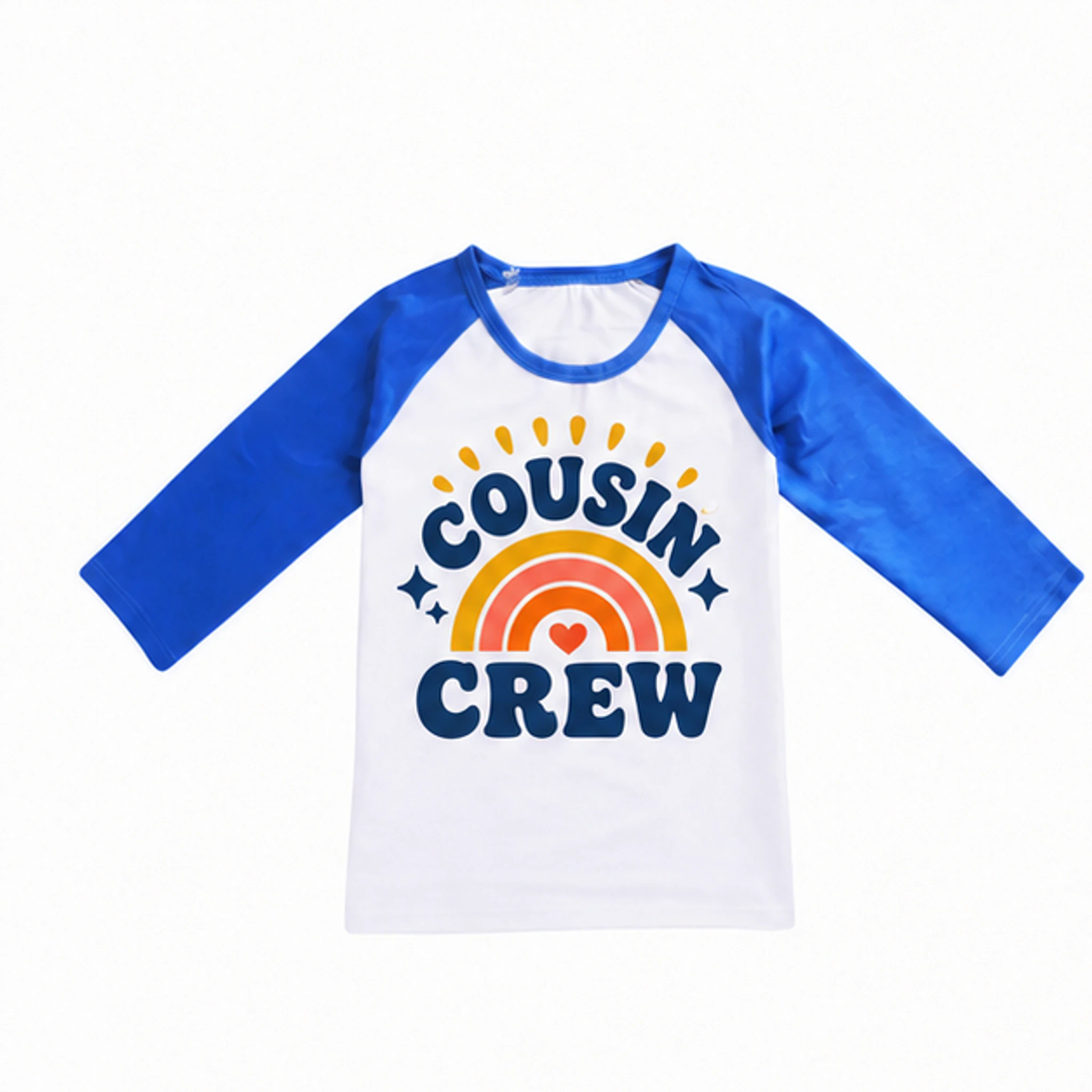 Blue · Short-Sleeve Style Custom Kids Soft Three-Quarter-Sleeve Top — Alternate Style with the Cousin Crew design