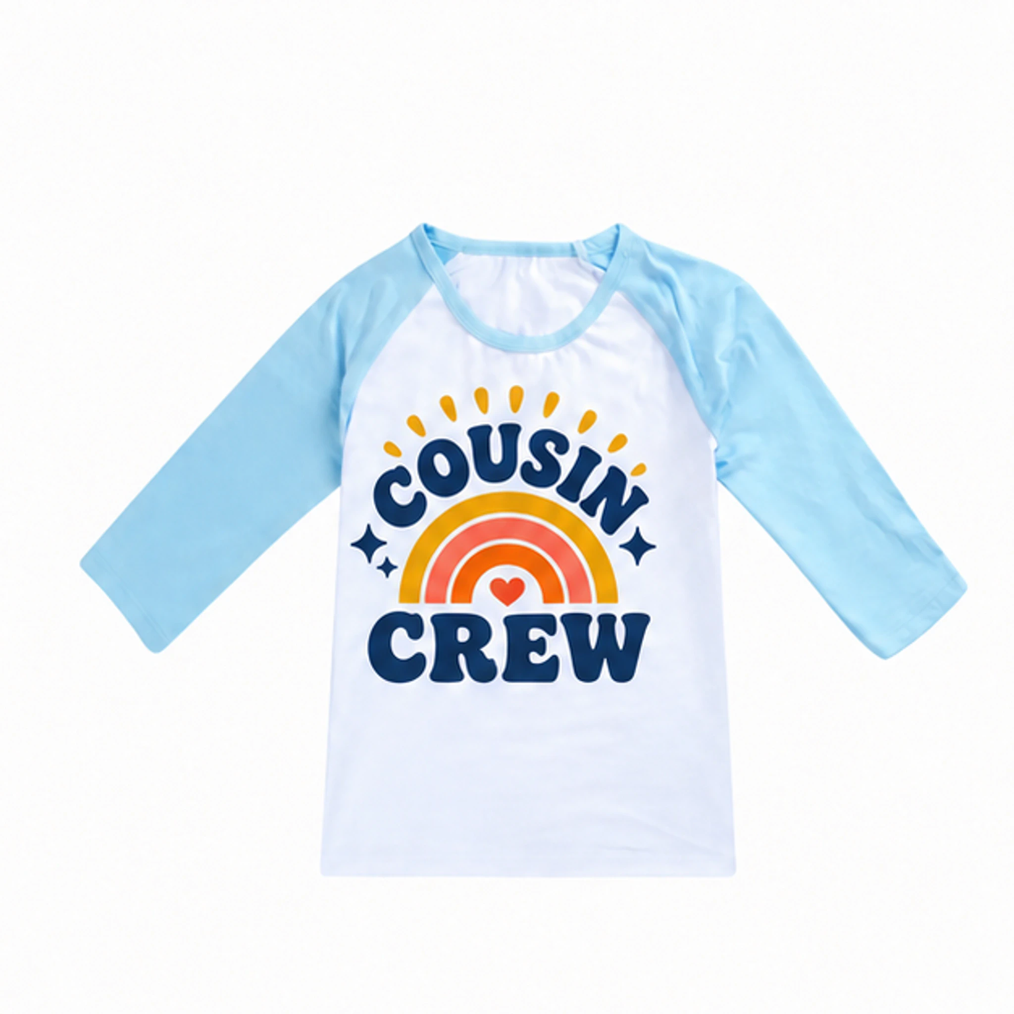 Light Blue · Short-Sleeve Style Custom Kids Soft Three-Quarter-Sleeve Top — Alternate Style with the Cousin Crew design