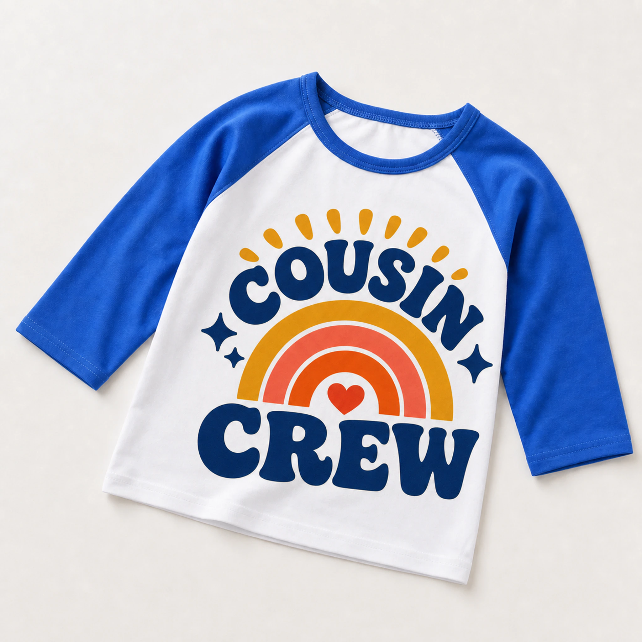 Cousin Crew Custom Kids Soft Three-Quarter-Sleeve Top — Alternate Style print, fabric, and construction details