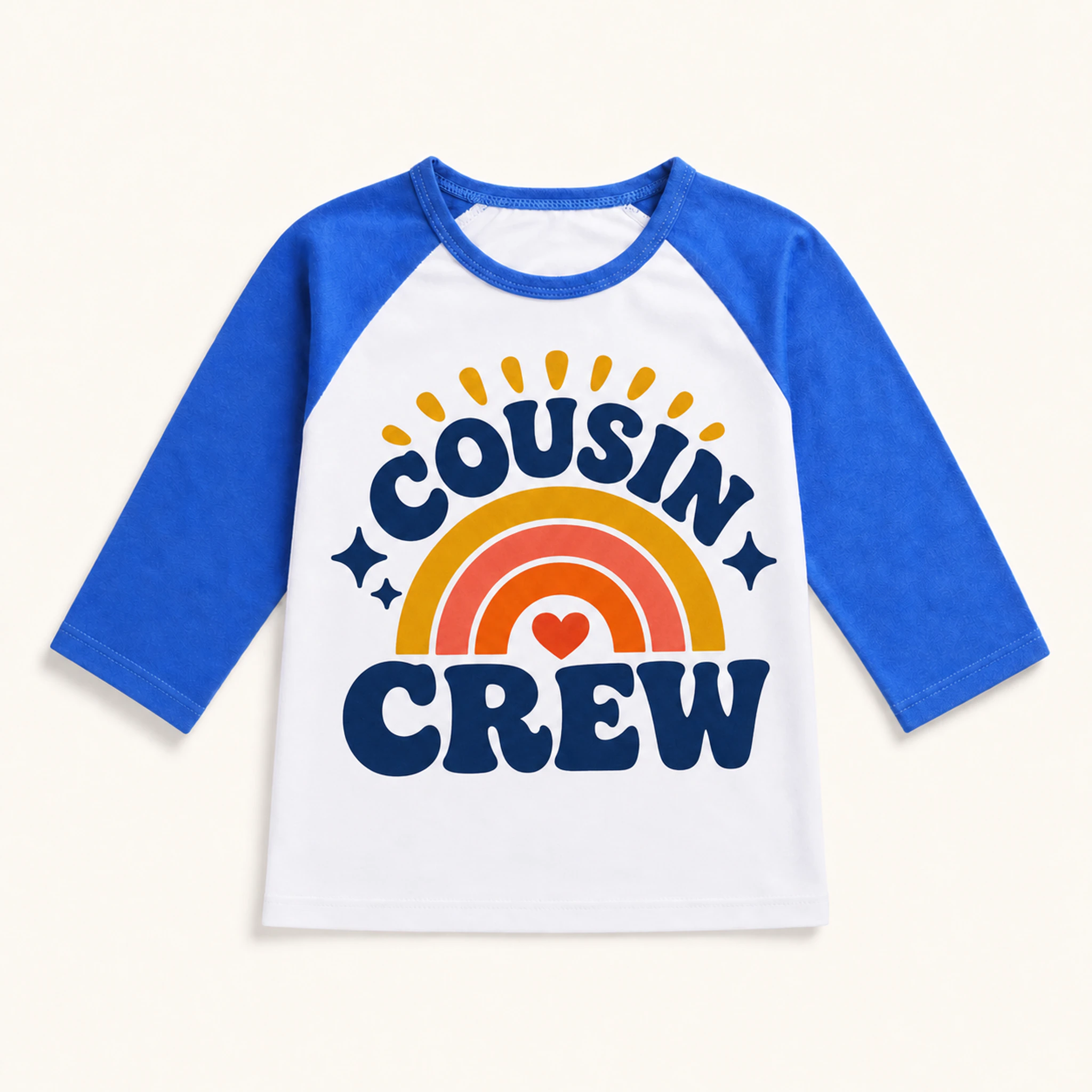 Cousin Crew Custom Kids Soft Three-Quarter-Sleeve Top — Alternate Style AI-rendered finished product