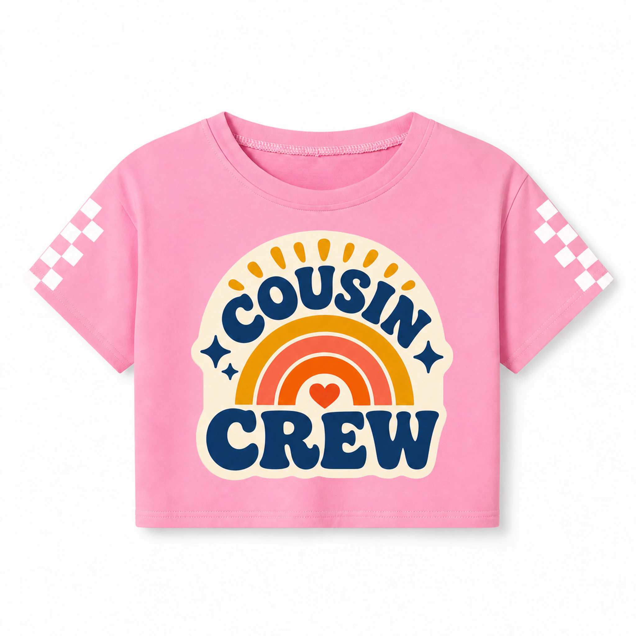 Cousin Crew Custom Kids Checker-Sleeve Cropped Short-Sleeve Top AI-rendered finished product