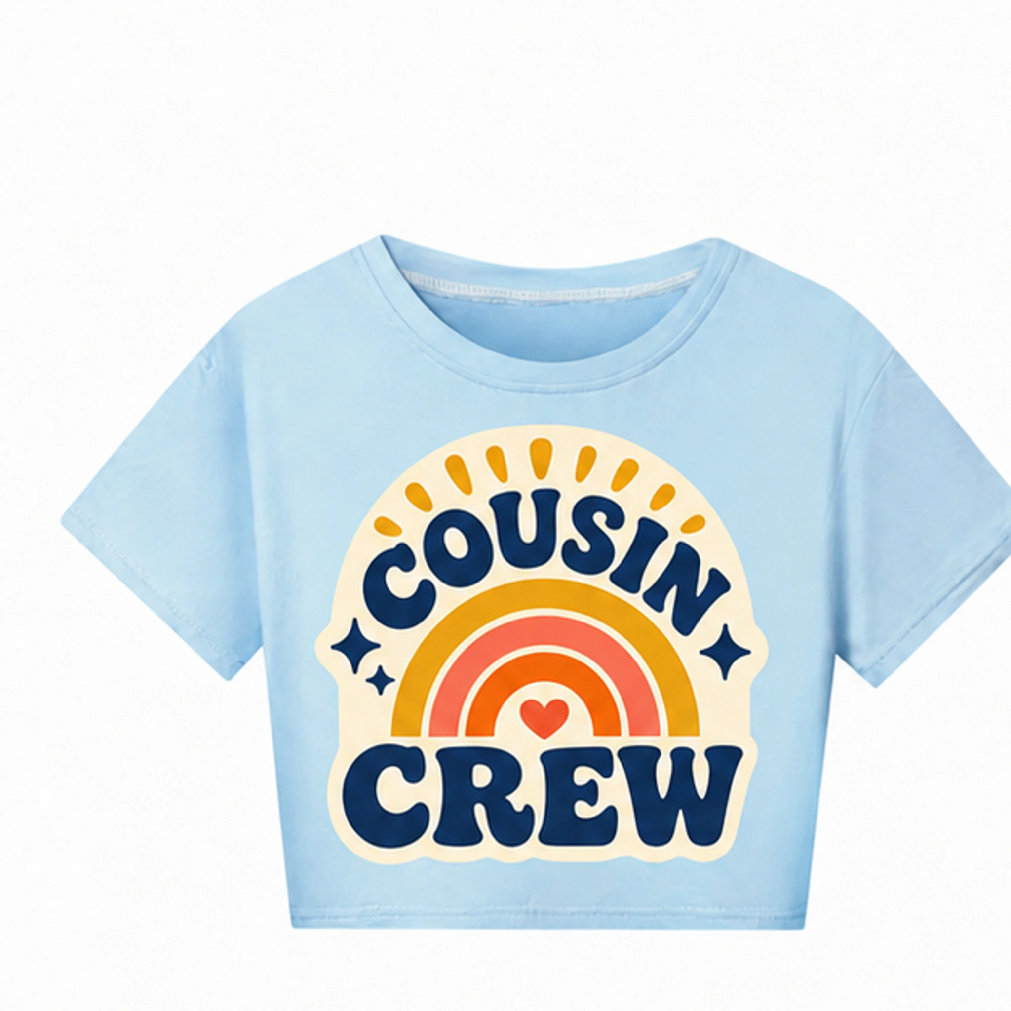 Light Blue Custom Kids Cropped Short-Sleeve Top with the Cousin Crew design