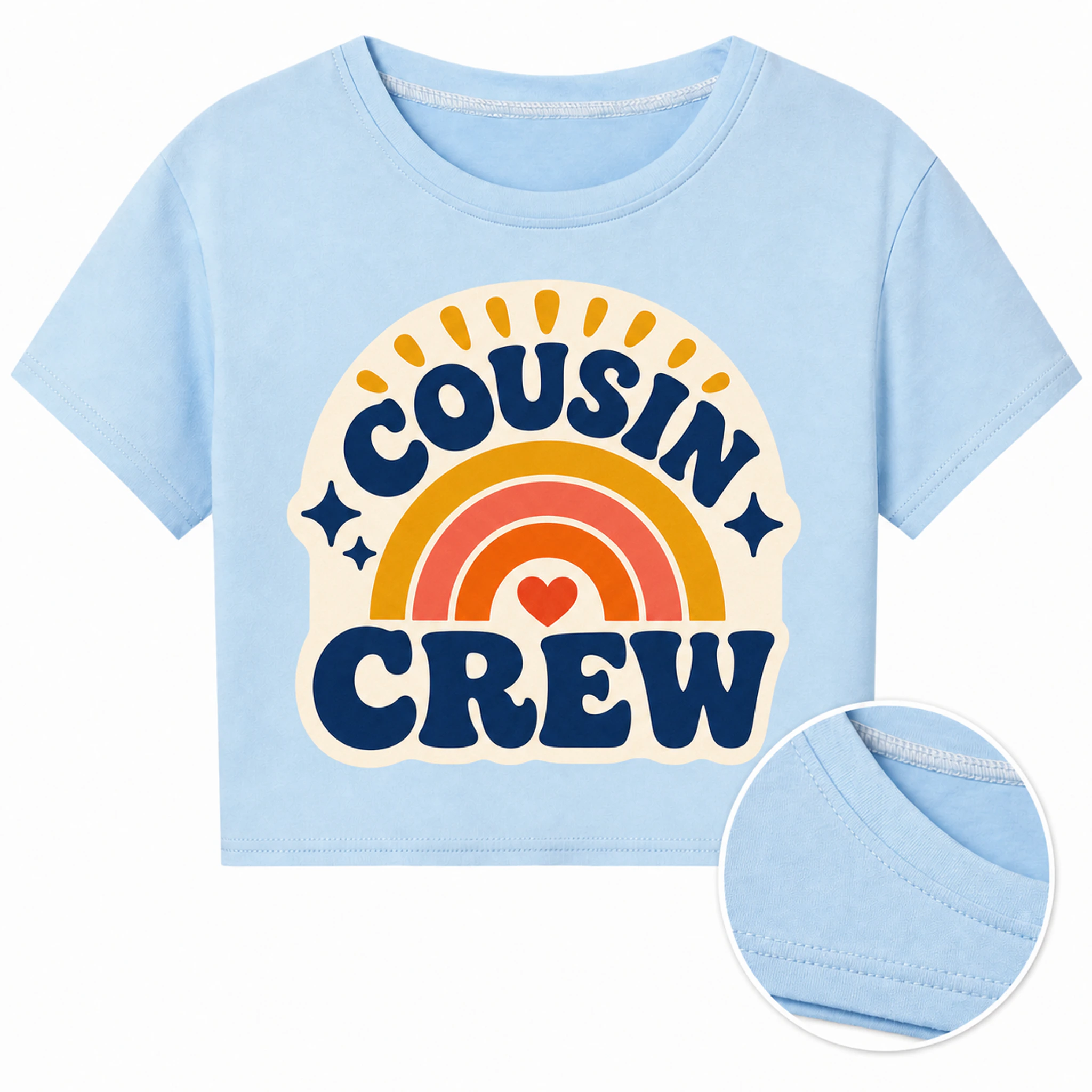 Cousin Crew Custom Kids Cropped Short-Sleeve Top print, fabric, and construction details