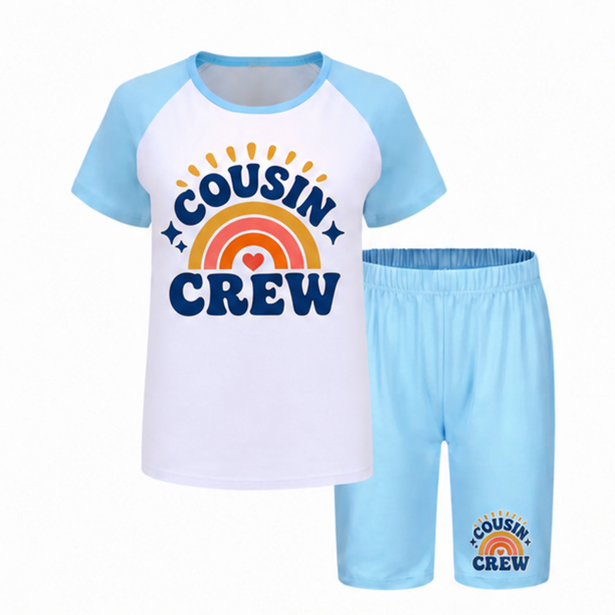 Light Blue Custom Kids Summer Sports Set with the Cousin Crew design