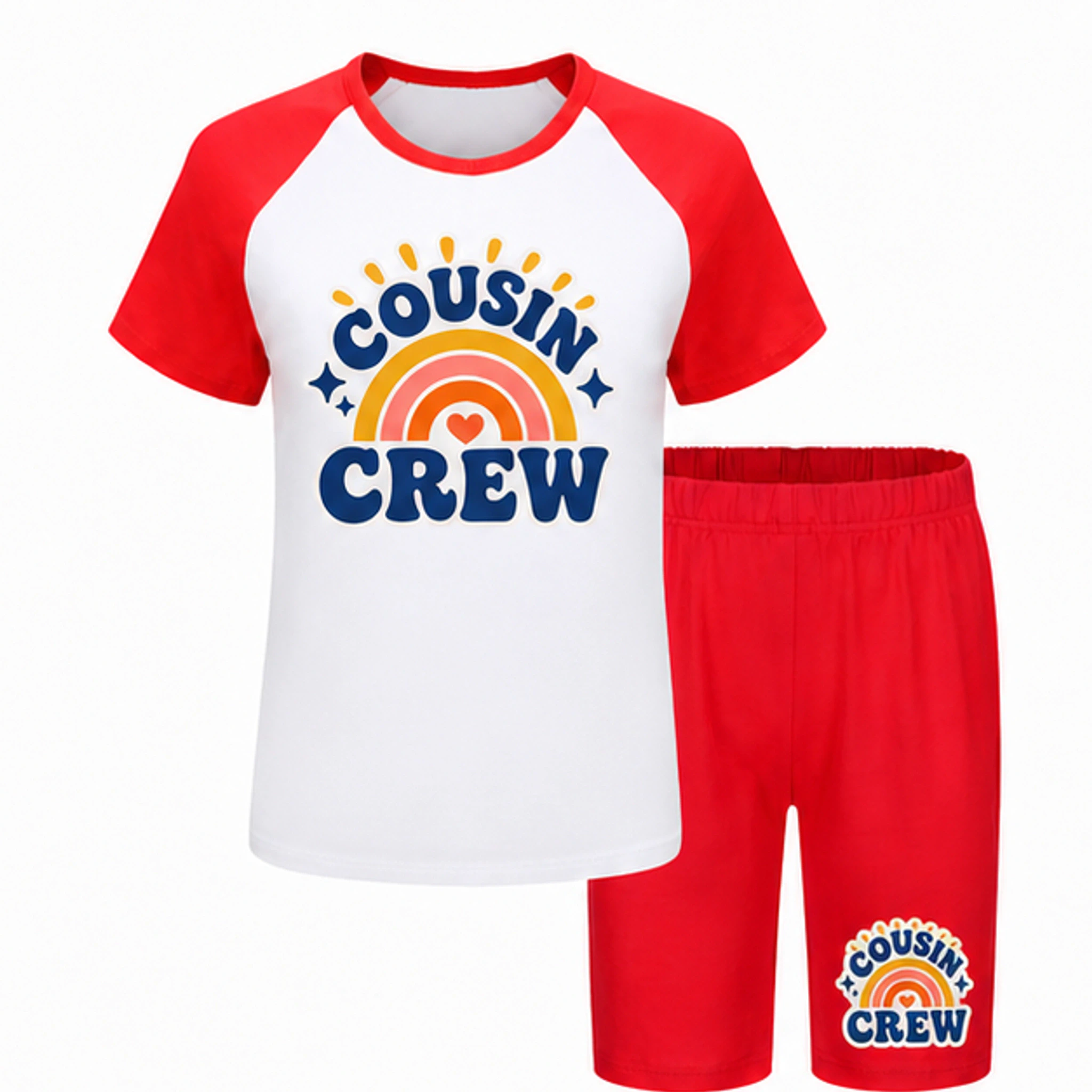 Red Custom Kids Summer Sports Set with the Cousin Crew design