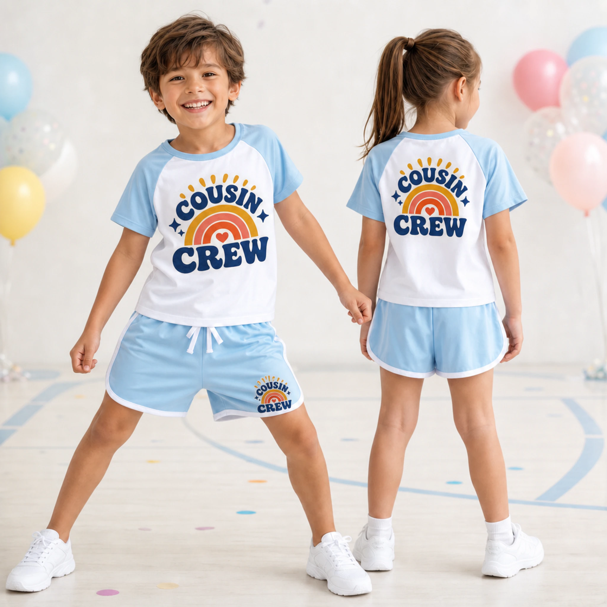 Cousin Crew Custom Kids Summer Sports Set shown in a styled lifestyle setting