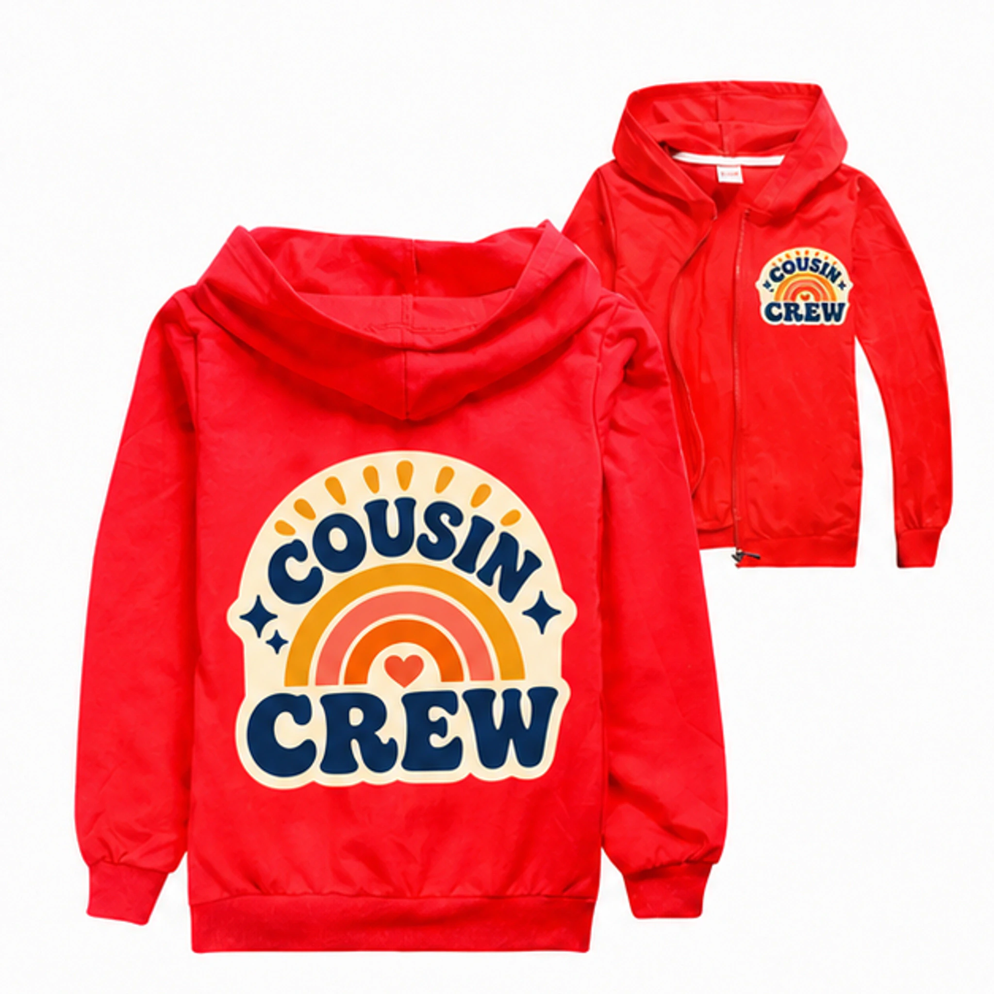 Red Custom Kids Zip-Up Cardigan Jacket with the Cousin Crew design