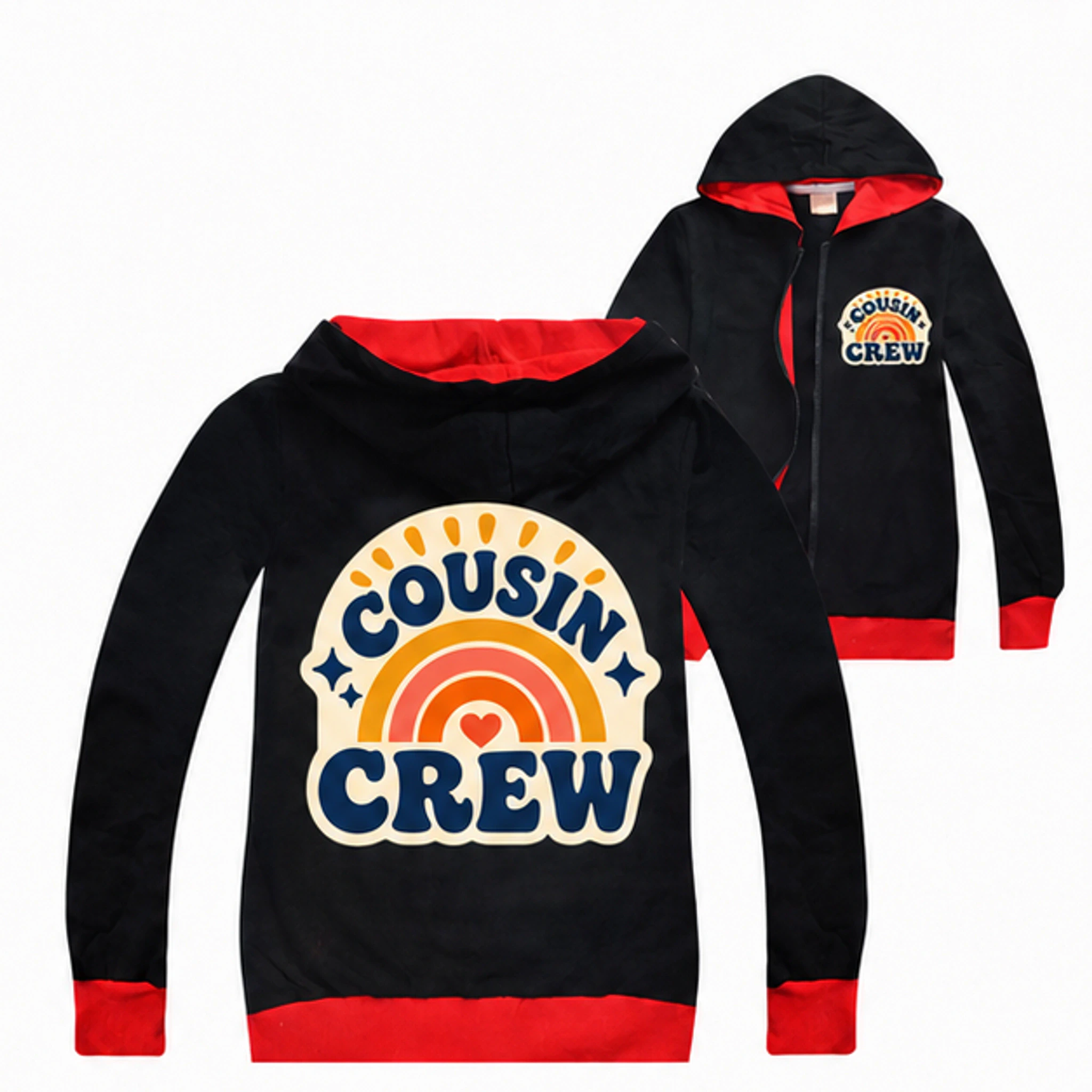 Black Custom Kids Zip-Up Cardigan Jacket with the Cousin Crew design