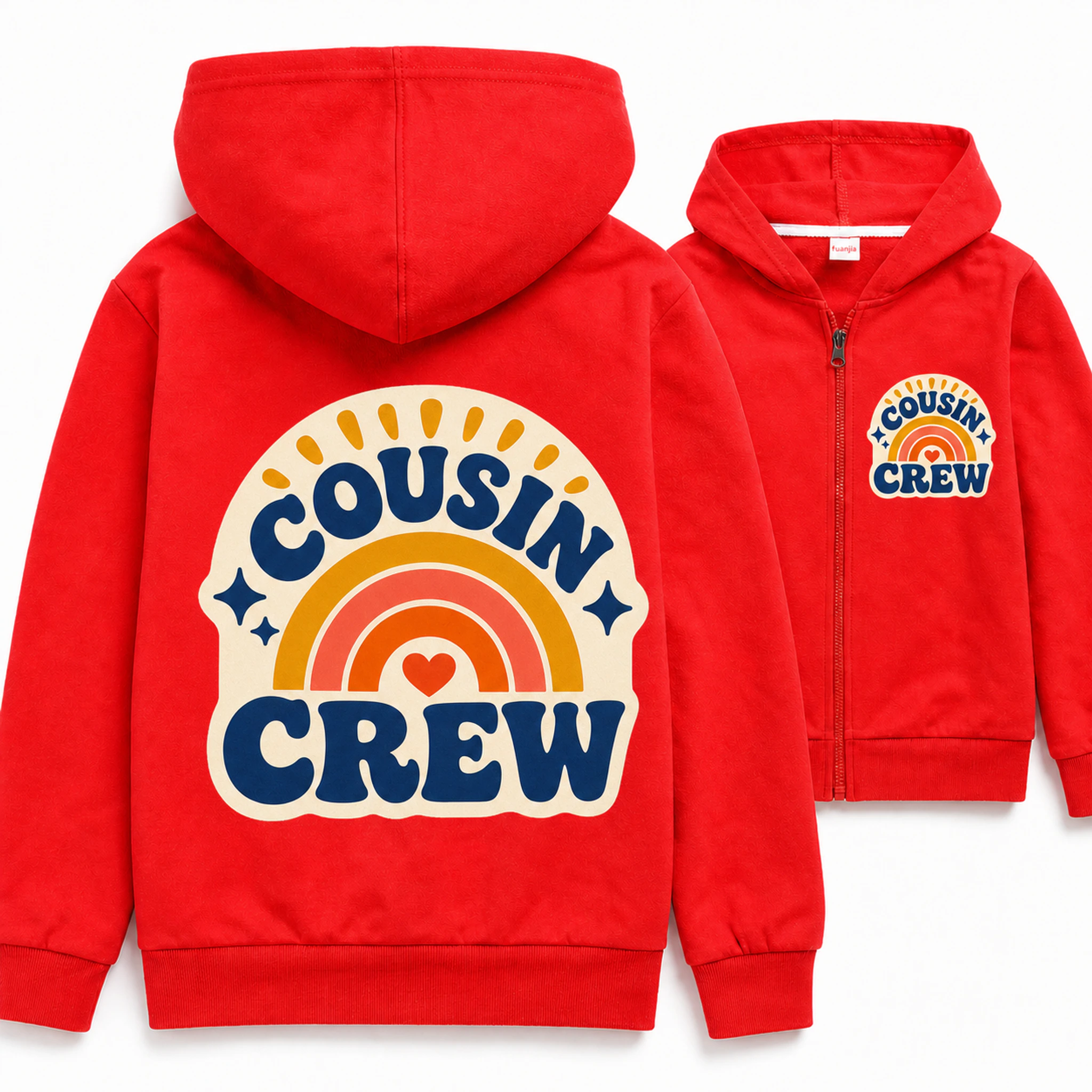Cousin Crew Custom Kids Zip-Up Cardigan Jacket print, fabric, and construction details