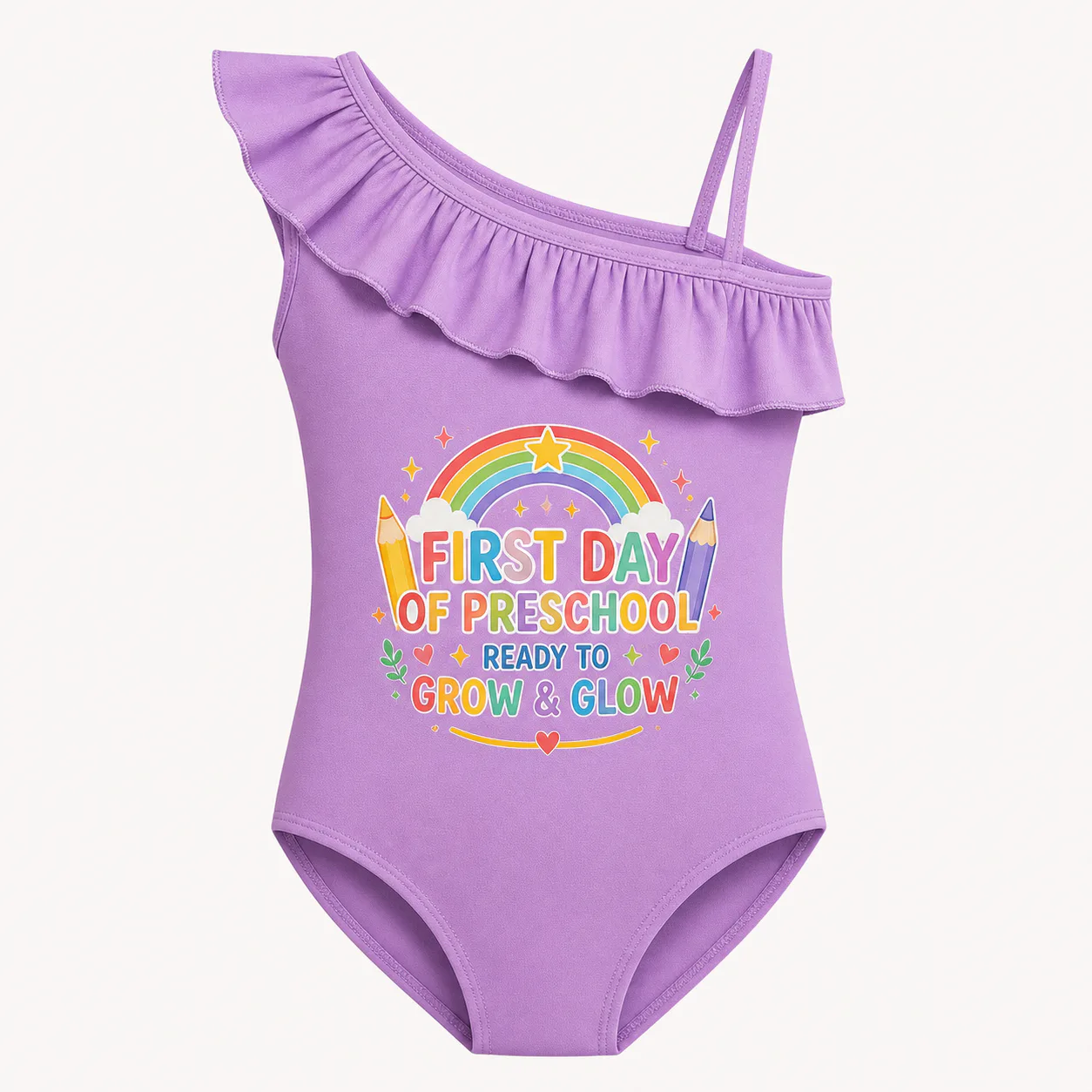 First Day of Preschool Girls Asymmetric-Ruffle One-Piece Swimsuit for Kids