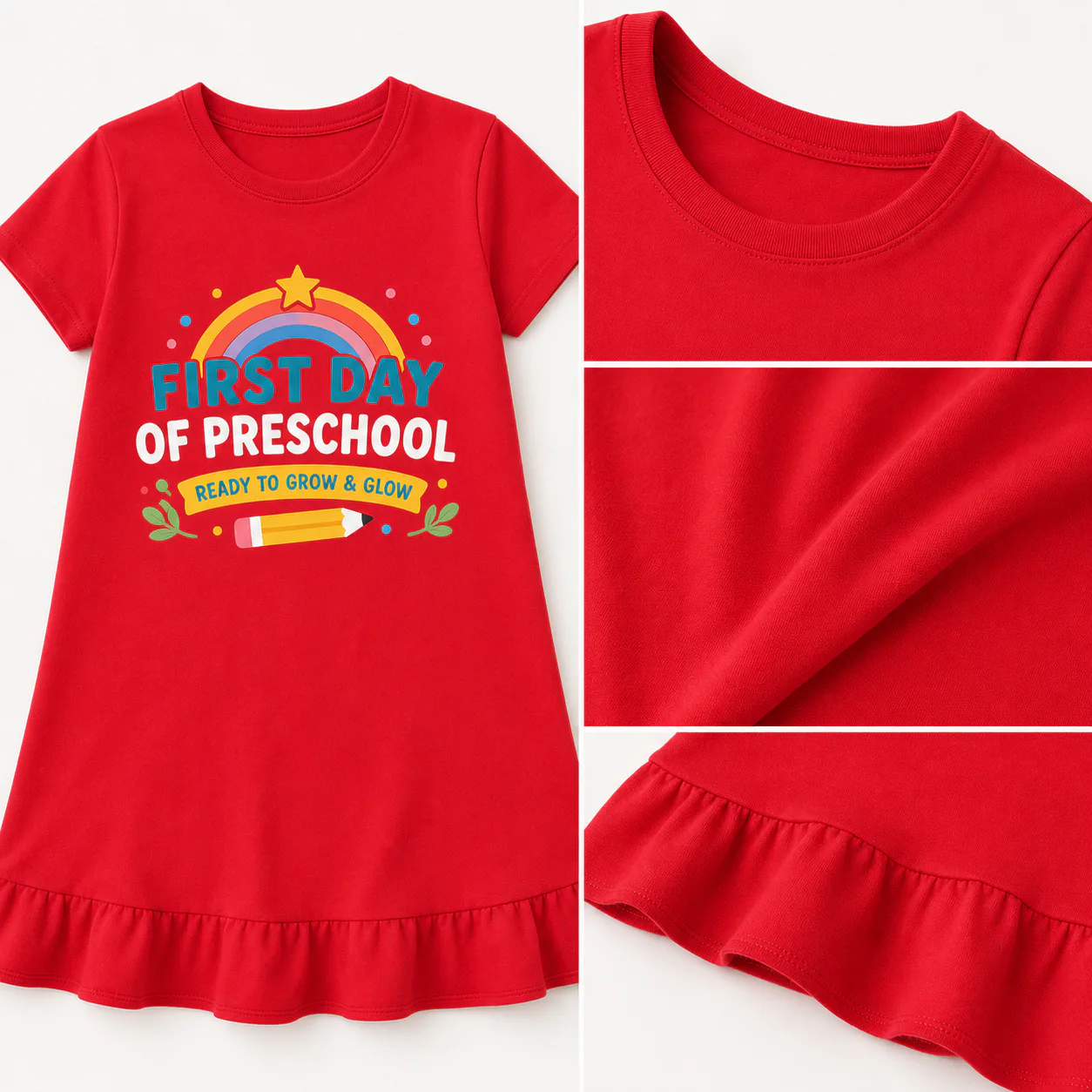 First Day of Preschool Girls Short-Sleeve Sleep Dress for Kids, gray color