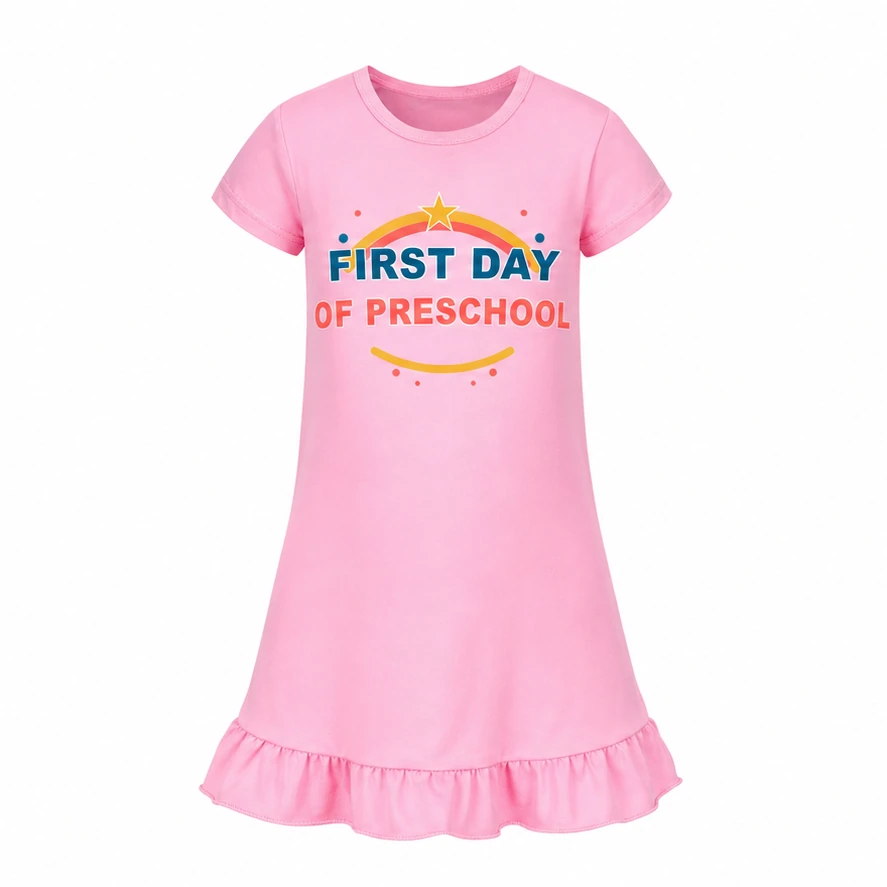 First Day of Preschool Girls Short-Sleeve Sleep Dress for Kids in the selected color