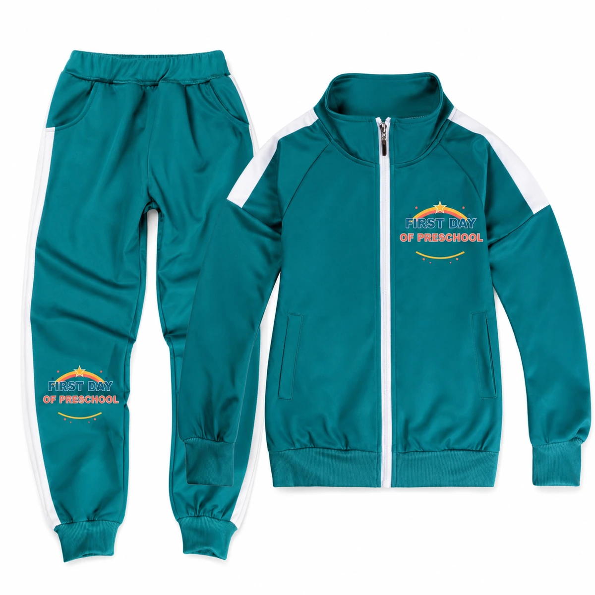 First Day of Preschool Color-Block Jacket and Pants Set for Kids in the selected color