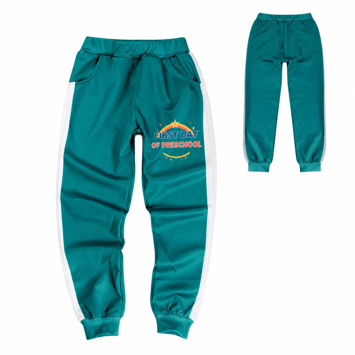 First Day of Preschool Color-Block Tracksuit Pants for Kids in the selected color