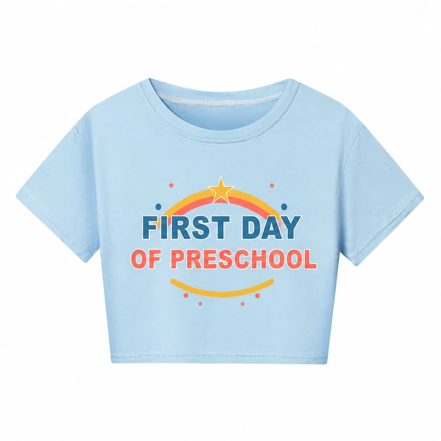 First Day of Preschool Cropped Short-Sleeve Top for Kids in the selected color