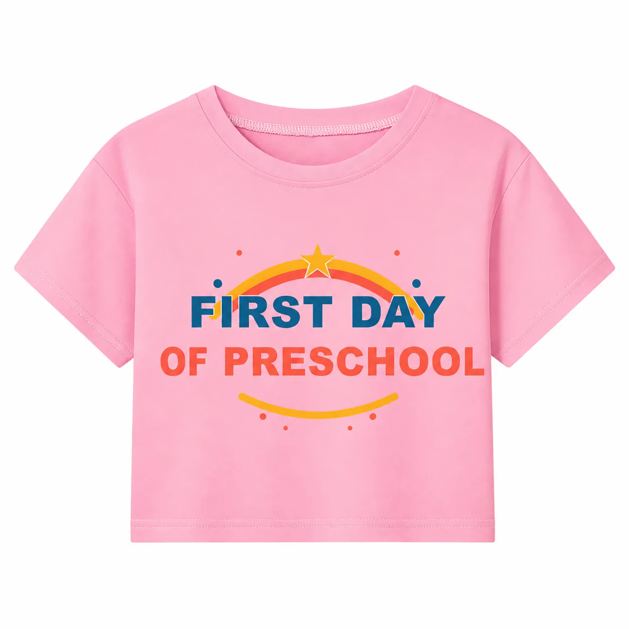 Pink kids cropped short-sleeve top with a centered preschool front print