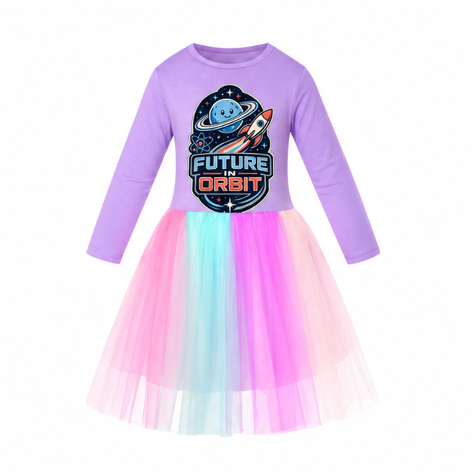 Future in Orbit Custom Girls Long Tulle and Star Skirt Styles, AI-redrawn from the exact blank product and approved logo reference, alternate approved color view