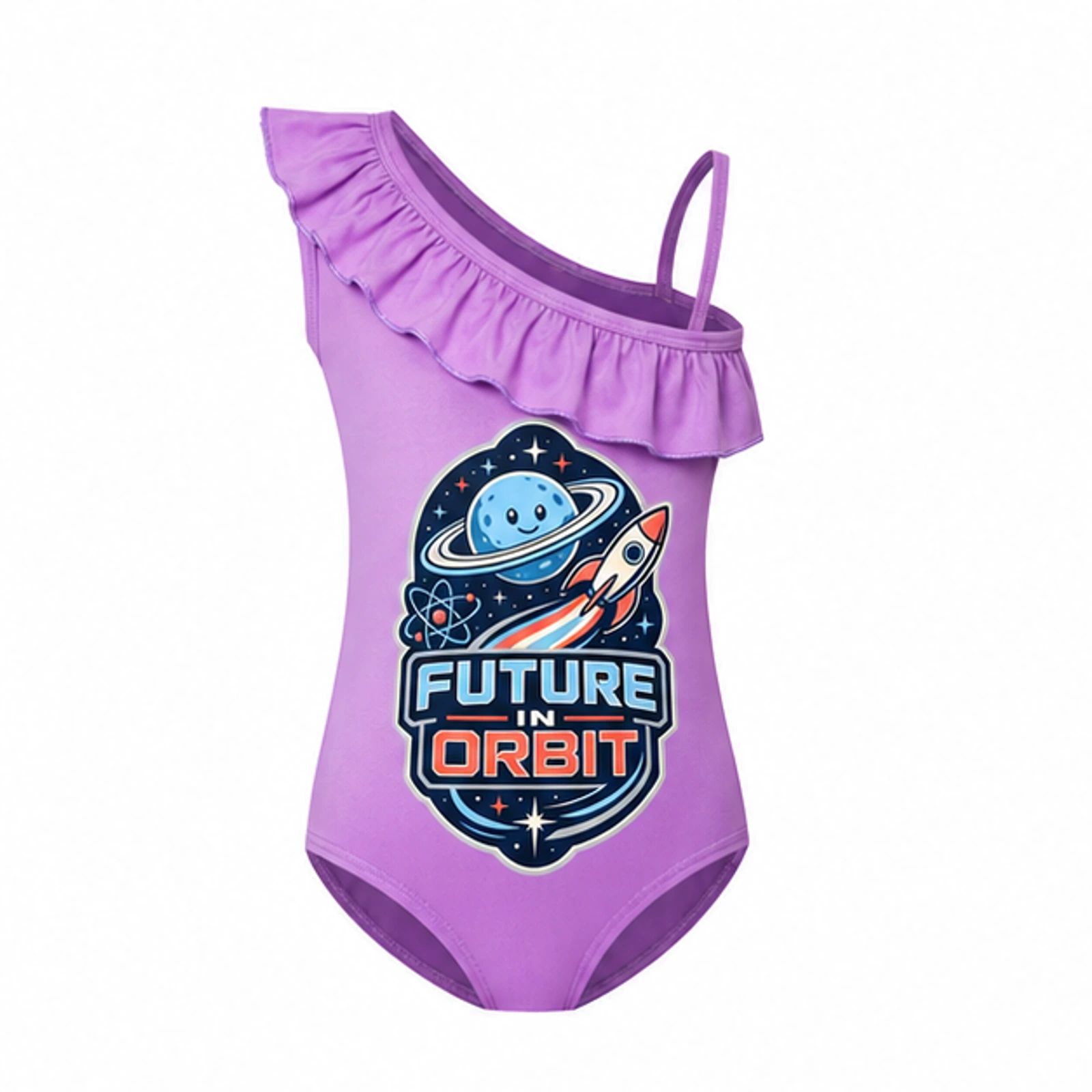 Future in Orbit Girls Asymmetric-Ruffle One-Piece Swimsuit for Kids product preview