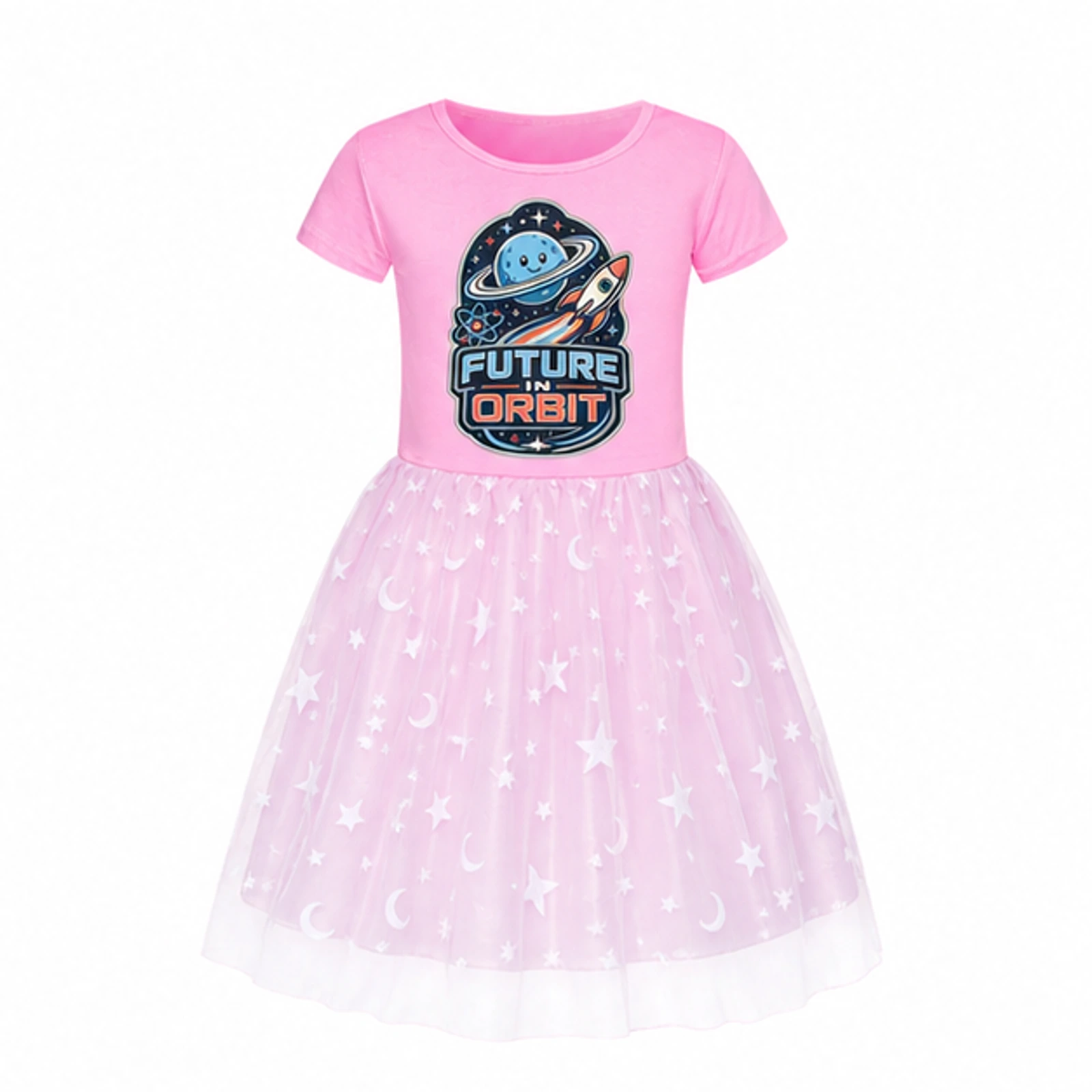 Future in Orbit Custom Girls Short Tulle and Classic Skirt Styles, AI-redrawn from the exact blank product and approved logo reference, alternate approved color view