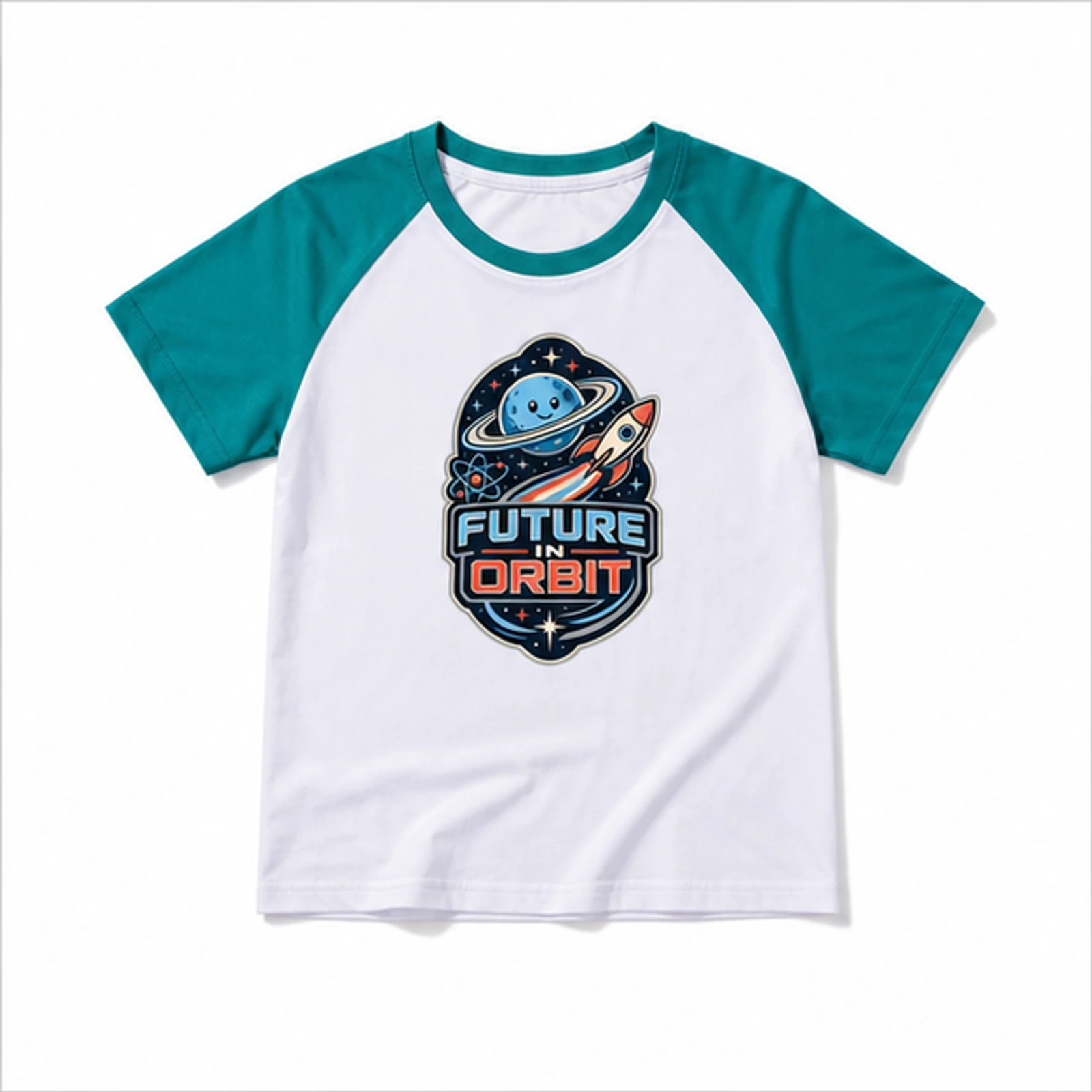 Future in Orbit Custom Kids Color-Block Three-Piece Tracksuit Set, AI-redrawn from the exact blank product and approved logo reference, alternate approved color view
