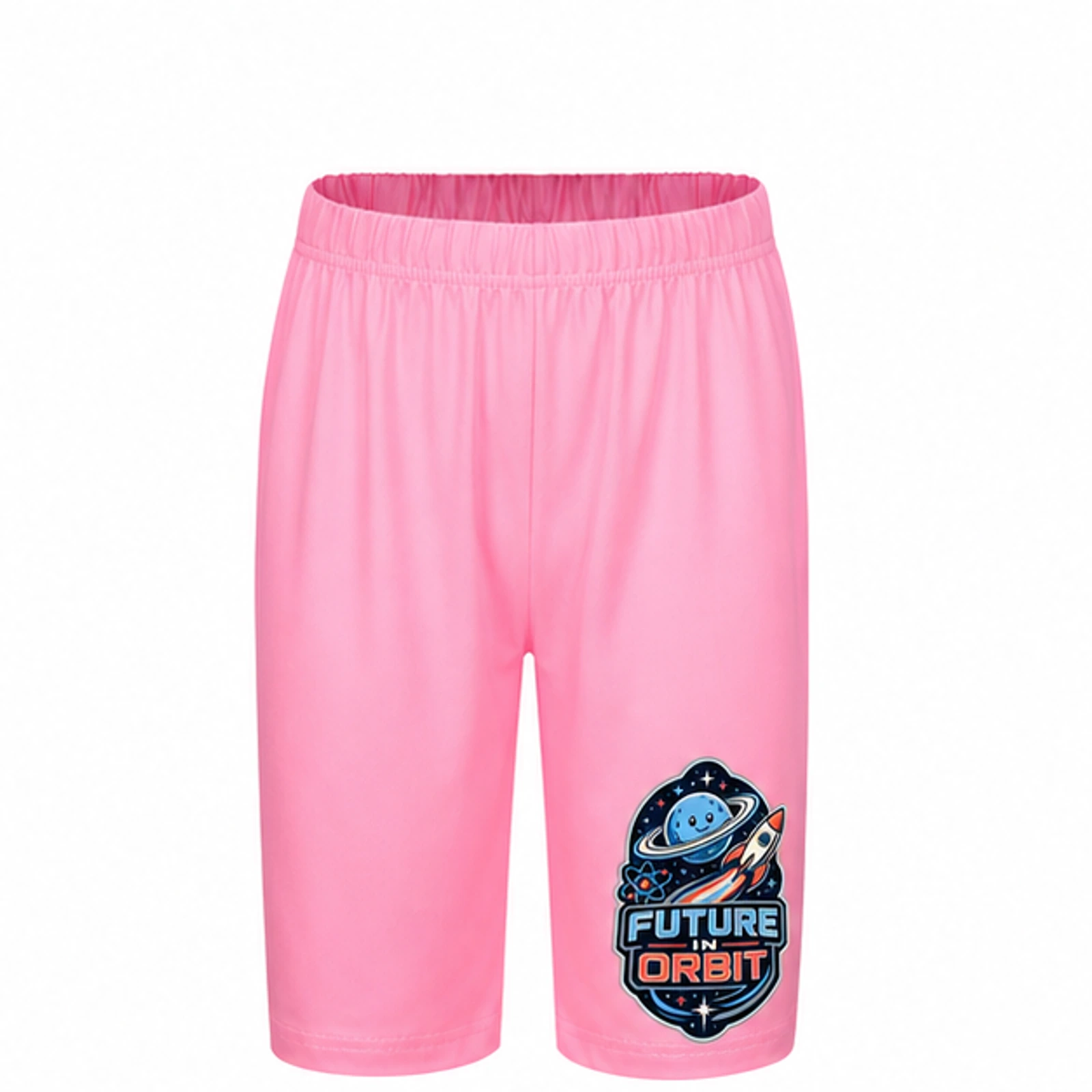 Future in Orbit Custom Kids Milk-Silk Pajama Shorts, AI-redrawn from the exact blank product and approved logo reference, alternate approved color view