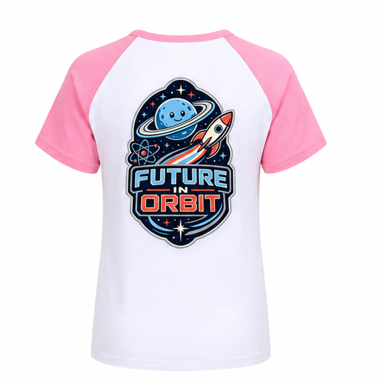 Future in Orbit Custom Kids Soft Short-Sleeve Top, AI-redrawn from the exact blank product and approved logo reference, alternate approved color view