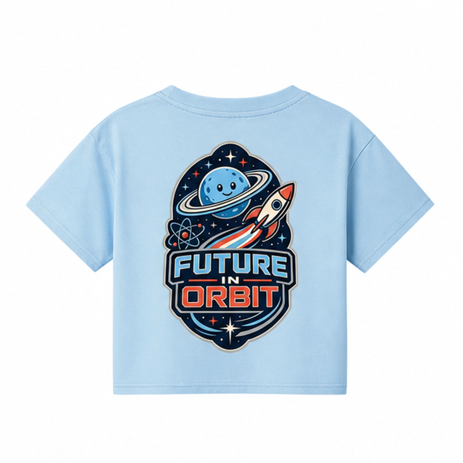 Purple option for Future in Orbit Custom Kids Cropped Short-Sleeve Top, AI-redrawn from the exact blank product and approved logo reference