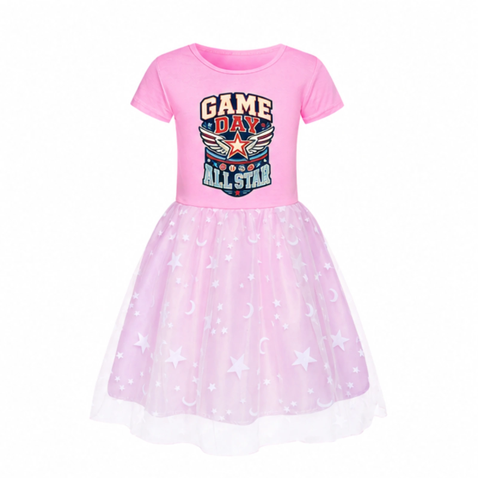 Game Day All Star Custom Girls Short Tulle and Classic Skirt Styles, AI-redrawn from the exact blank product and approved logo reference, alternate approved color view