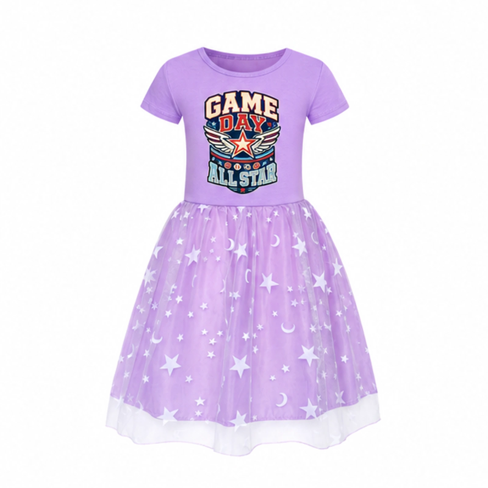 Game Day All Star Custom Girls Short Tulle and Classic Skirt Styles, AI-redrawn from the exact blank product and approved logo reference, alternate clean ecommerce view
