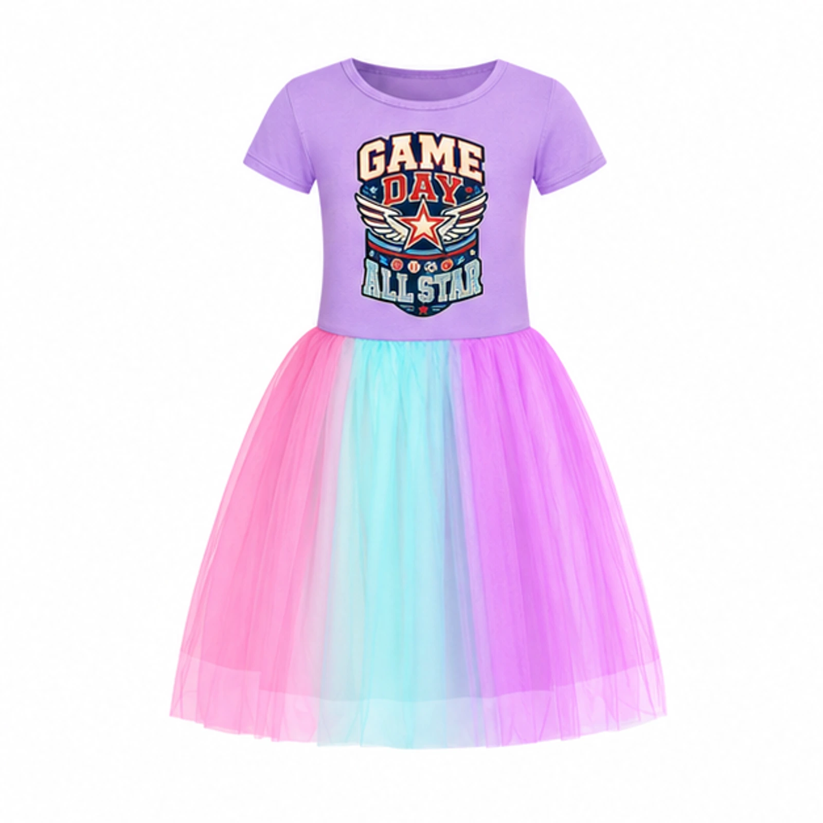 Game Day All Star Custom Girls Short Tulle and Classic Skirt Styles, AI-redrawn from the exact blank product and approved logo reference