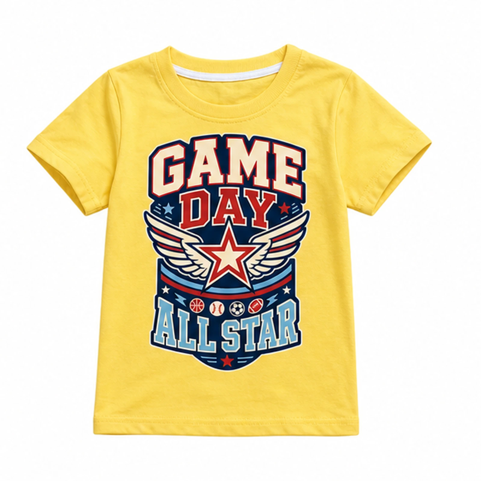 Game Day All Star Custom Kids Classic Short-Sleeve T-Shirt, AI-redrawn from the exact blank product and approved logo reference, alternate approved color view